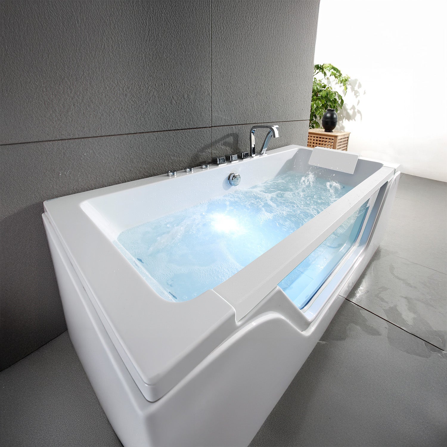 Baignoire Balnéo Rectangulaire Avec Hublot Tahiti White Jets 170 X78 X60 Cm, By Spalina - 6