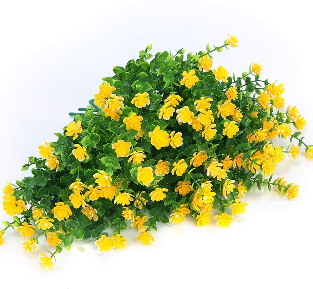 Fleurs Artificielles Faux Extérieur, Faux Plastique Verdure pour Intérieur Extérieur Suspendu Jardinière Bureau À Domicile 12 Pcs Jaune - 4