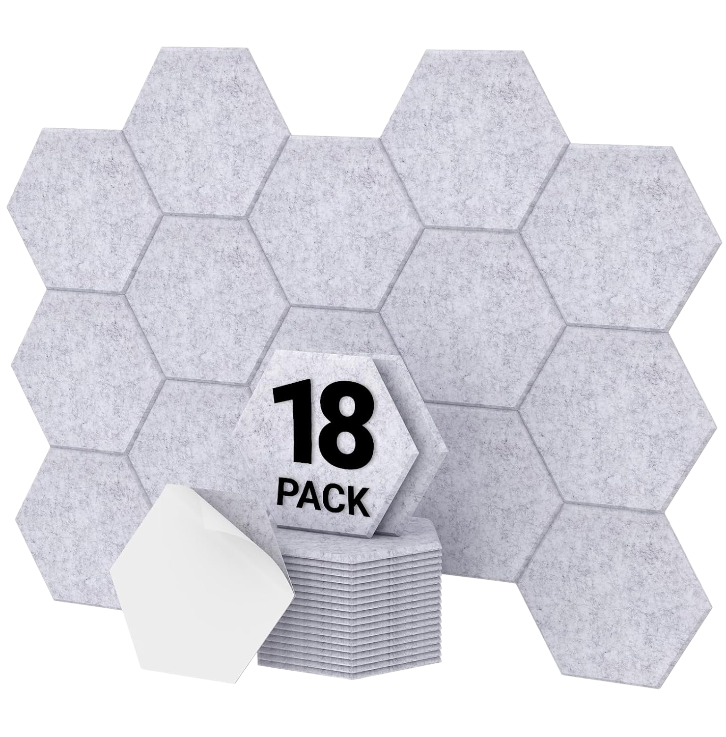 Sześciokątne panele dźwiękochłonne, odpowiednie do studiów, biur, domów, 18 sztuk, 30x26x1cm, szare