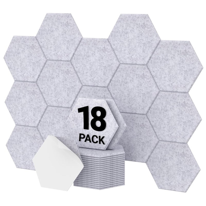 Sześciokątne panele dźwiękochłonne, odpowiednie do studiów, biur, domów, 18 sztuk, 30x26x1cm, szare