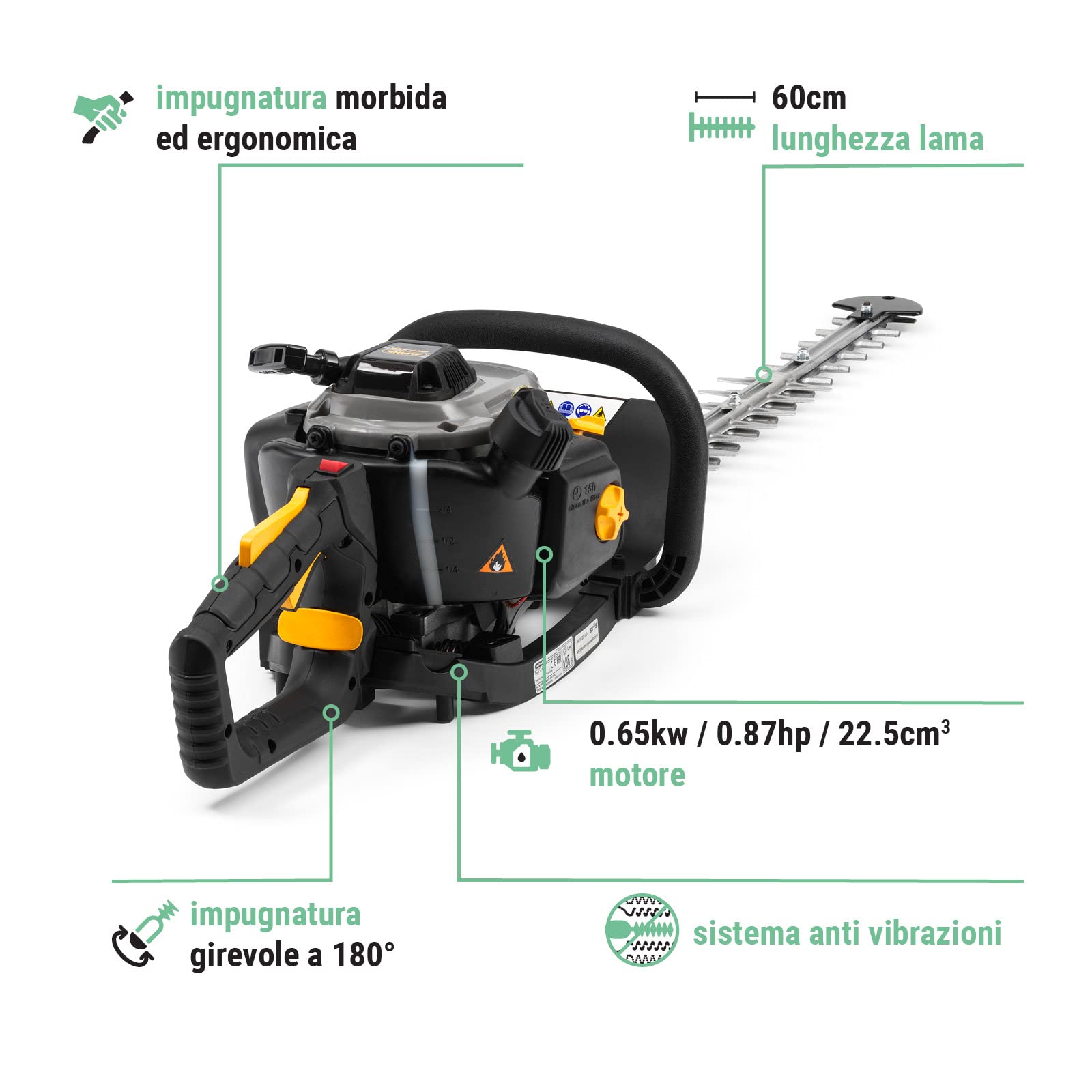 AHT 555 Taille-haie Alpina à essence lames 60cm double coupe Ø branches 27mm moteur 225cc poignée pivotante - 7