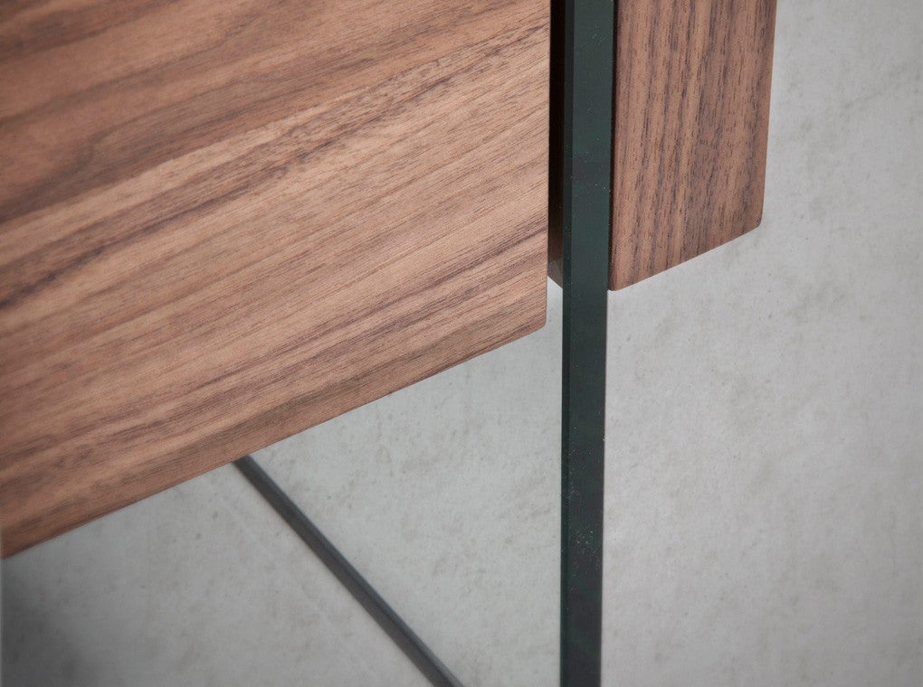 Commode en noyer avec plateau en verre effet marbre 120 x 45 x 80 - 9