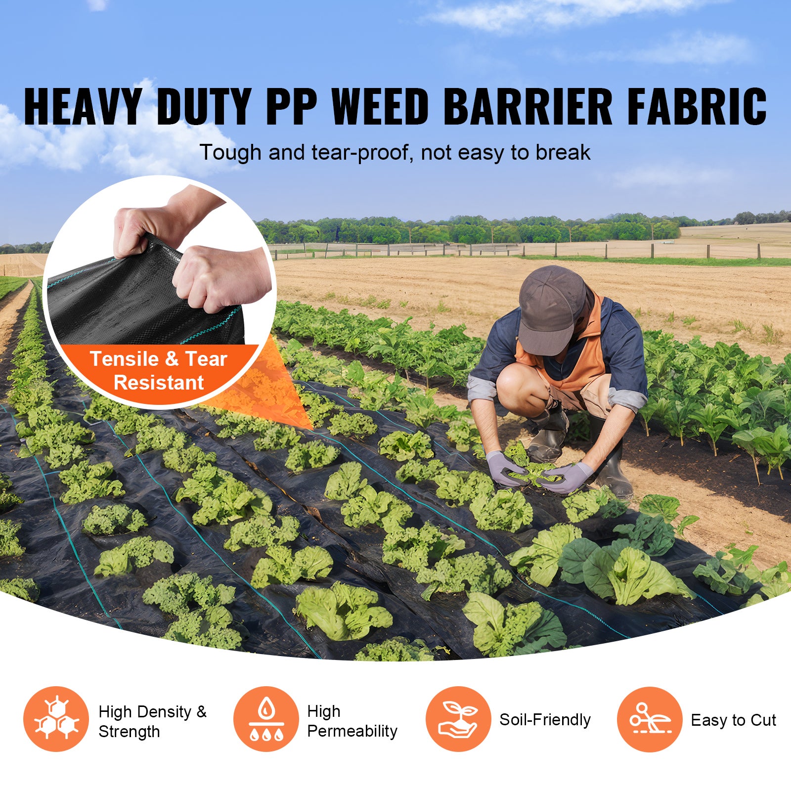 Tissu géotextile PP tissé SucceBuy 4' × 250', barrière anti-mauvaises herbes haute perméabilité pour gravier, allées et jardin - 4
