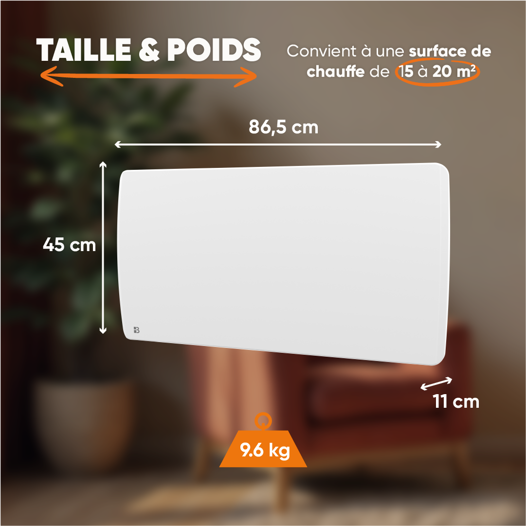 Radiateur électrique fixe à inertie sèche céramique 2000W Bestherm ARIA horizontal blanc - 5