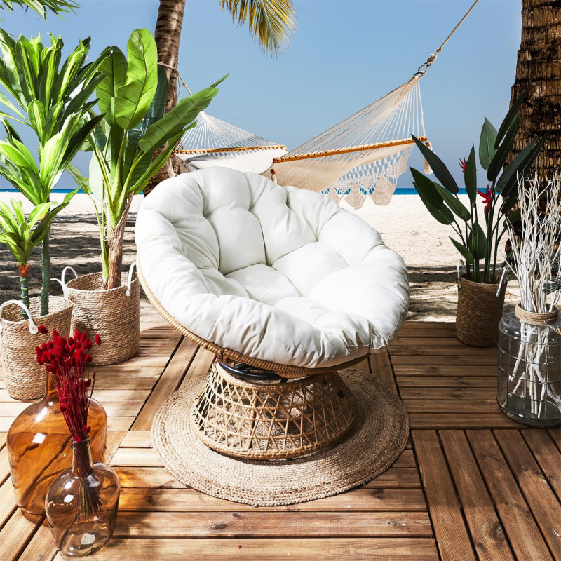 Fauteuil - Home Deco Factory - Cancun - Tressé - Marron Et Beige - 8