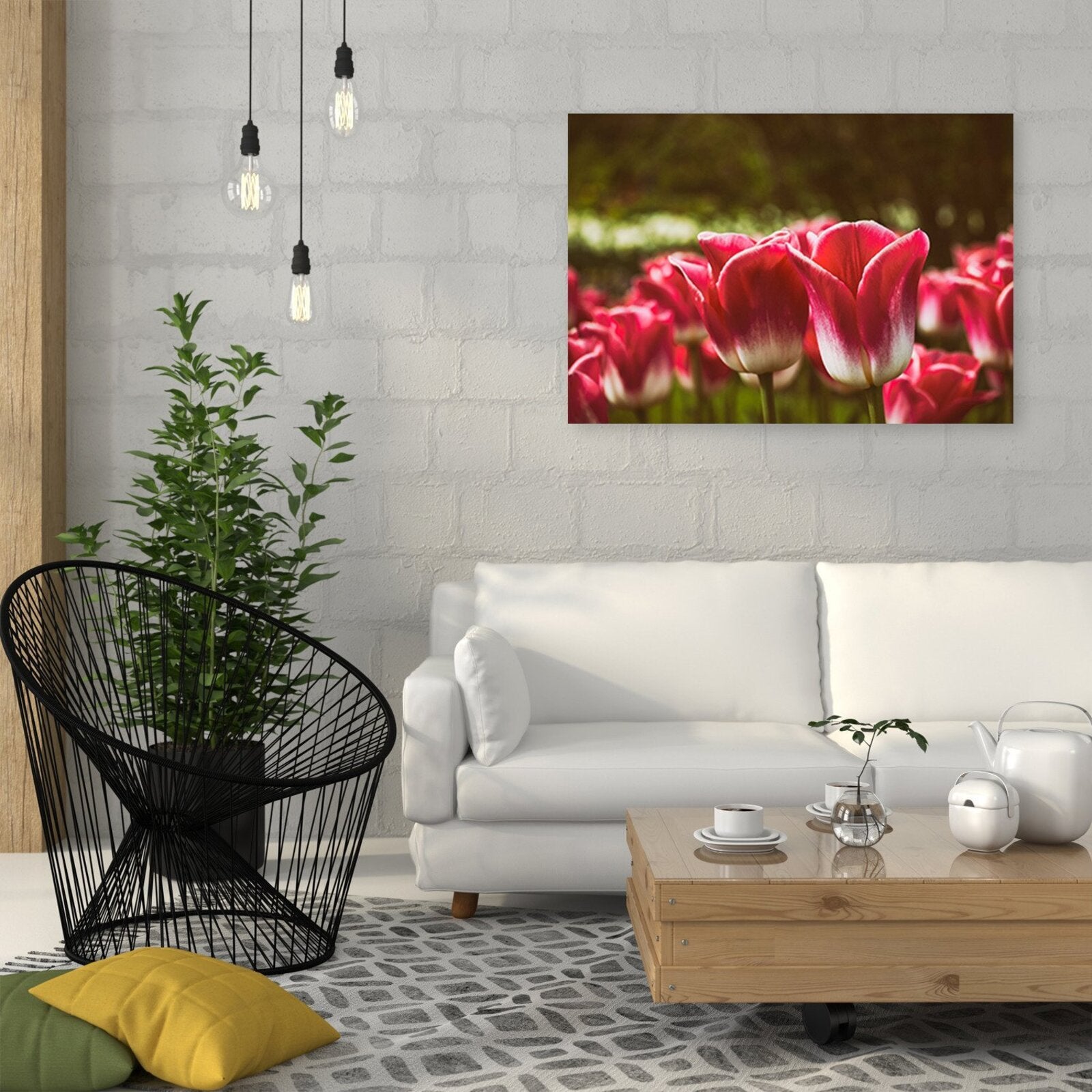 Tableau bois tulipes en fleurs - 60 x 40 cm - 3