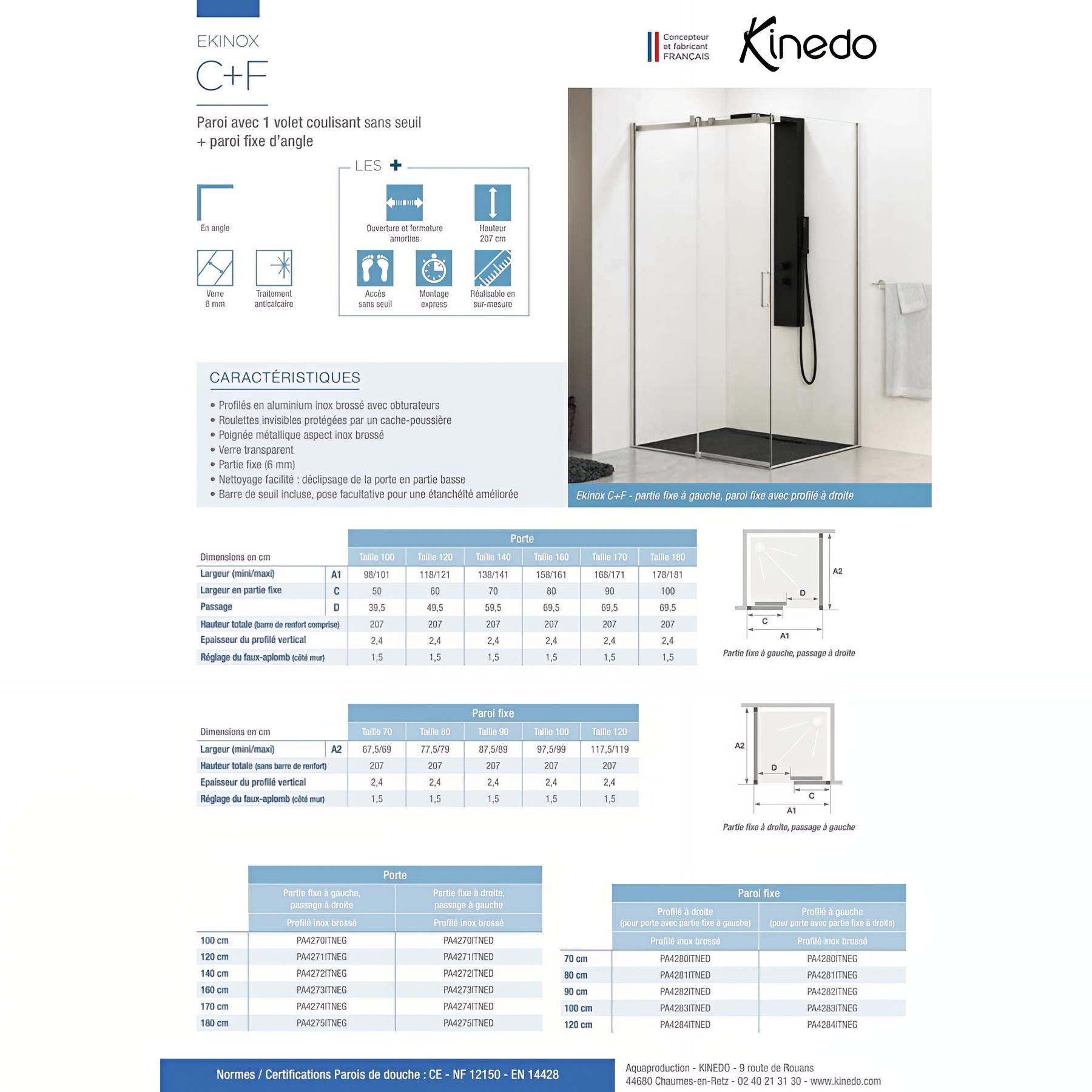 Ekinox c + f porta doccia parte fissa a destra 100 cm - 2