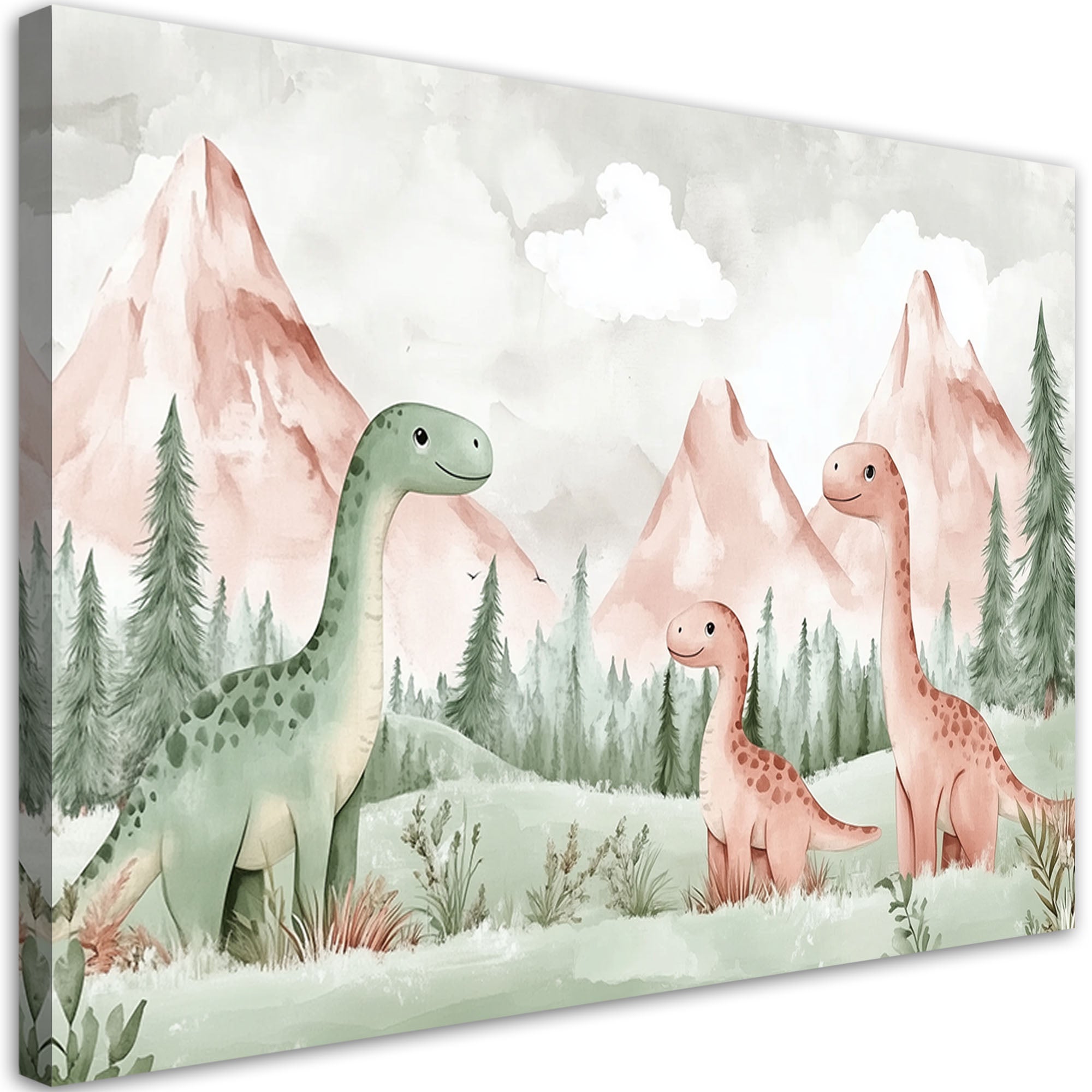 Obraz dla dzieci do pokoju, Dinozaury Góry Las Zielony 60x40