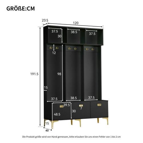 Ensemble armoire avec banc, banc de rangement multifonctionnel, rangement ouvert, 6 crochets, convient pour couloir, salon L120/P40/H191,5CM - 5