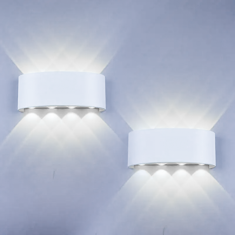 Zestaw 2 kinkietów LED do wnętrz i na zewnątrz, lampa ogrodowa z aluminium 8 W, lampka nocna, wodoodporna IP65, światło białe 6 000 K