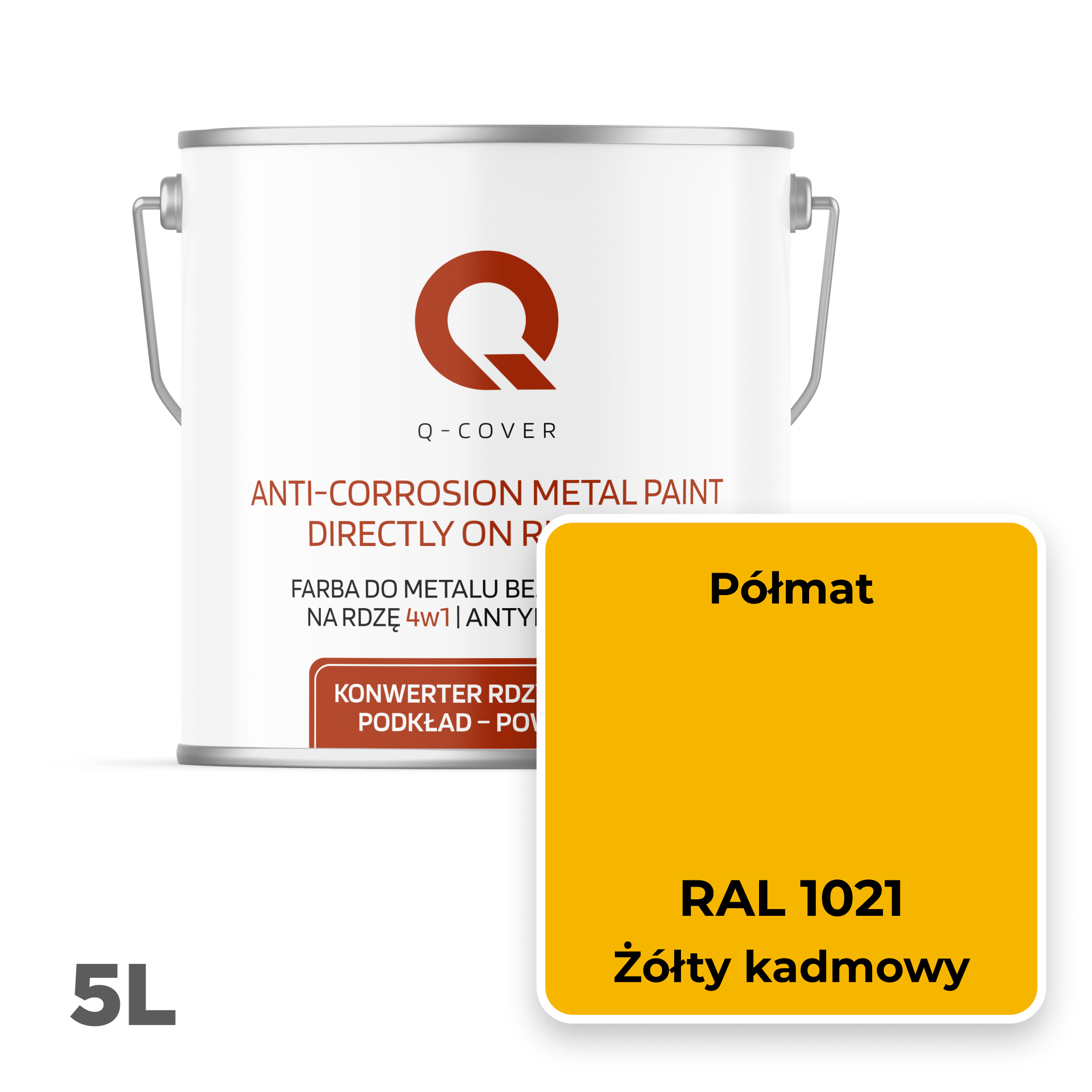 Farba do Metalu Prosto na Rdzę 4w1 Q-Cover Żółty kadmowy RAL1021 Półmat 5L - 2