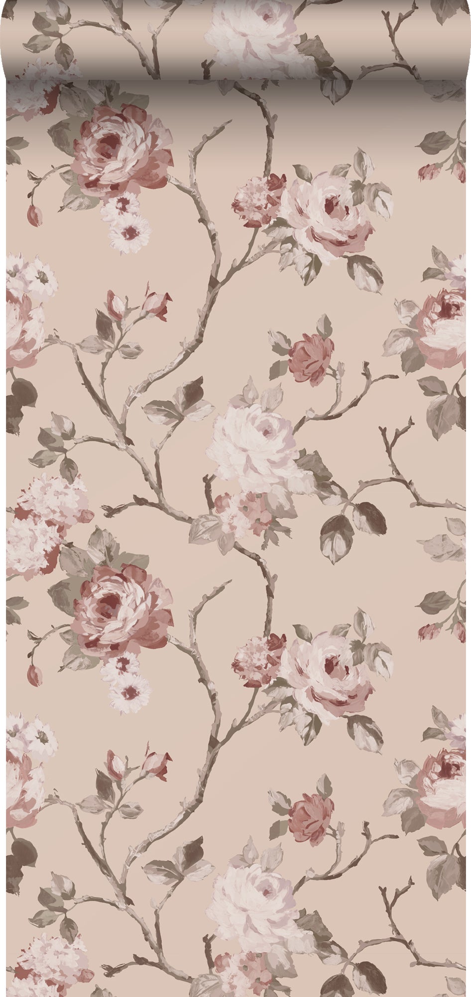 Tapeta zabytkowe kwiaty różowym - 53 cm x 10.05 m - ESTAHOME