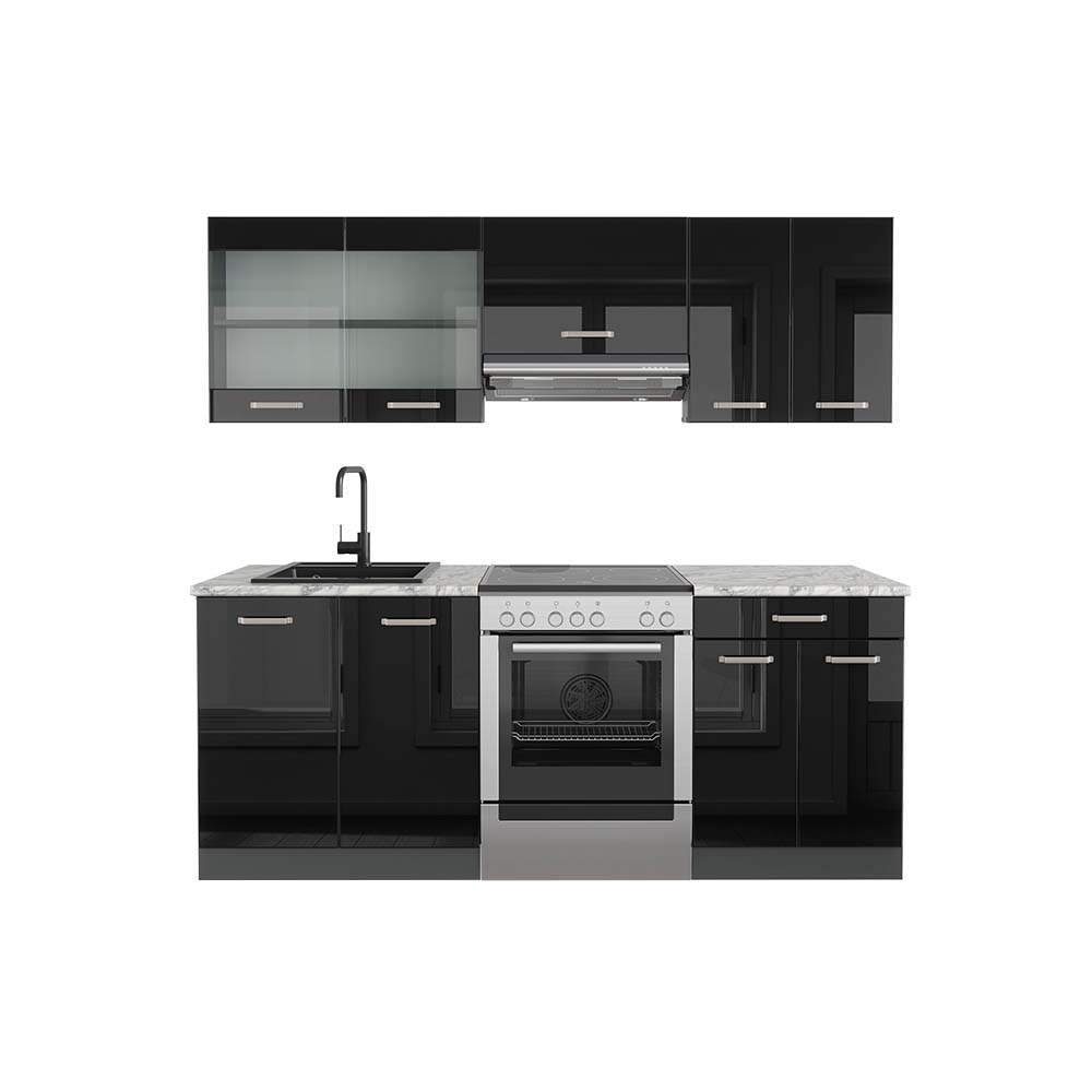 Vicco Aneks kuchenny R-Line, Czarny/antracyt o wysokim połysku, 200 cm , BP Marmur