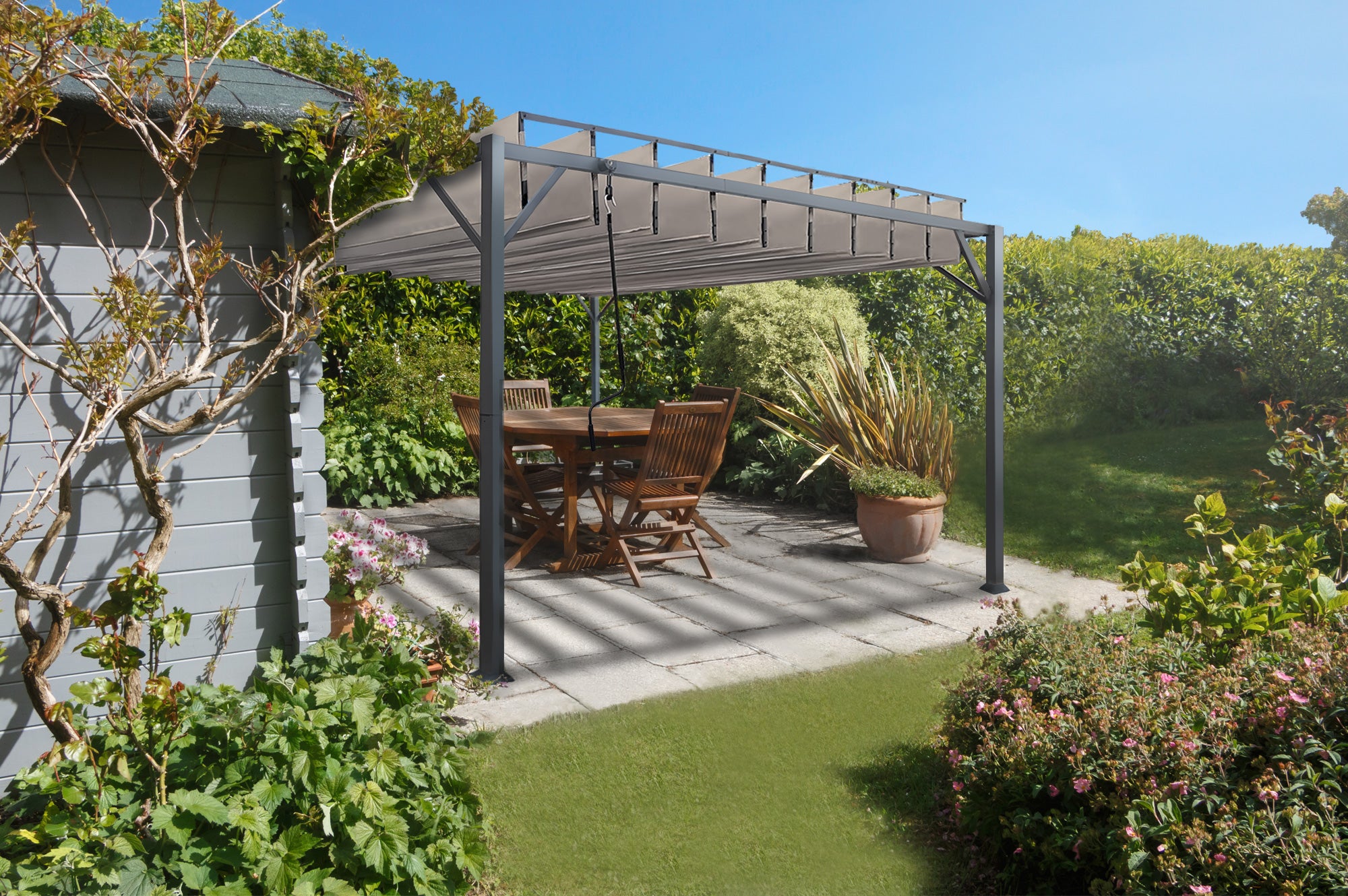 Toile Pergola 4x3 Mètres - PVC 640 G/m² Imperméable Et Anti-UV - Ourlets Soudés Et œillets Laiton - Pour Terrasse, Jardin, Carport