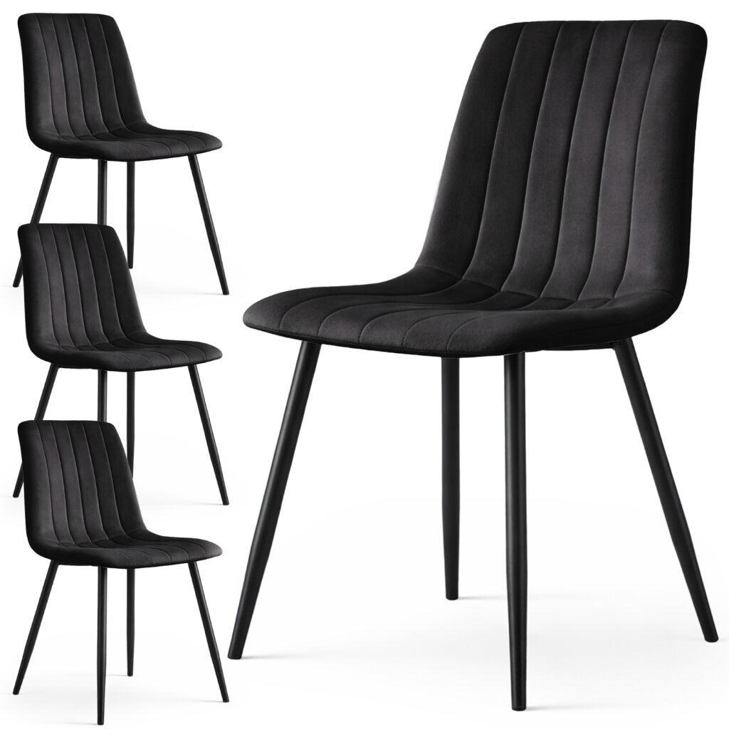 4x Welurowe krzesło tapicerowane pikowane Czarne LIVO Czarne nogi