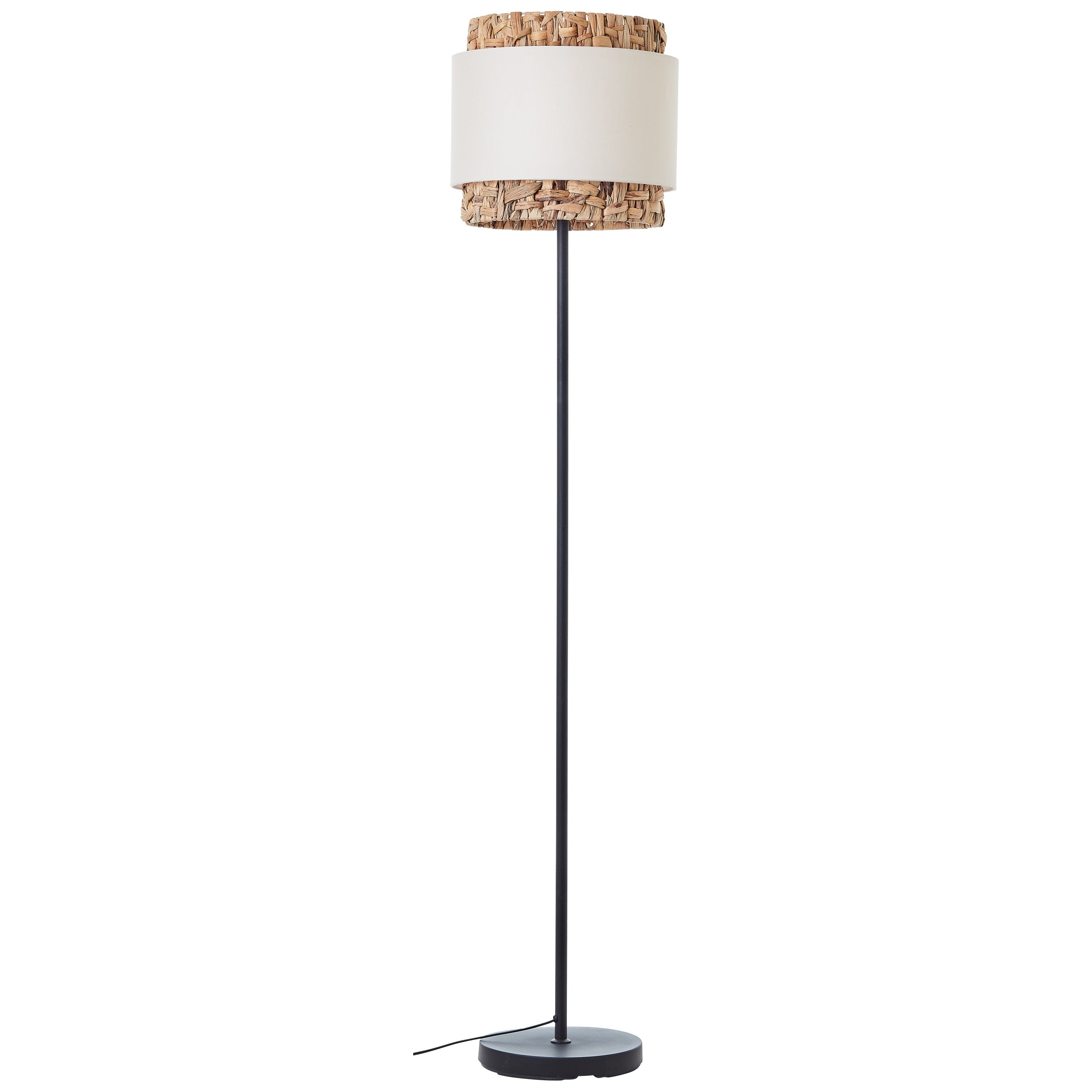 Brilliant Waterlilly lampa podłogowa 1.6m czarny/naturalny/biały, metal/tkanina/hiacynt wodny, 1x A60, E27, 60 W - 2