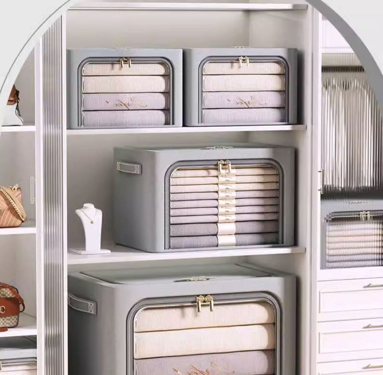 Caixa de armazenamento de roupa doméstica Cesta dobrável de guarda-roupa 24L 40 * 30 * 20 cm Cáqui - 3