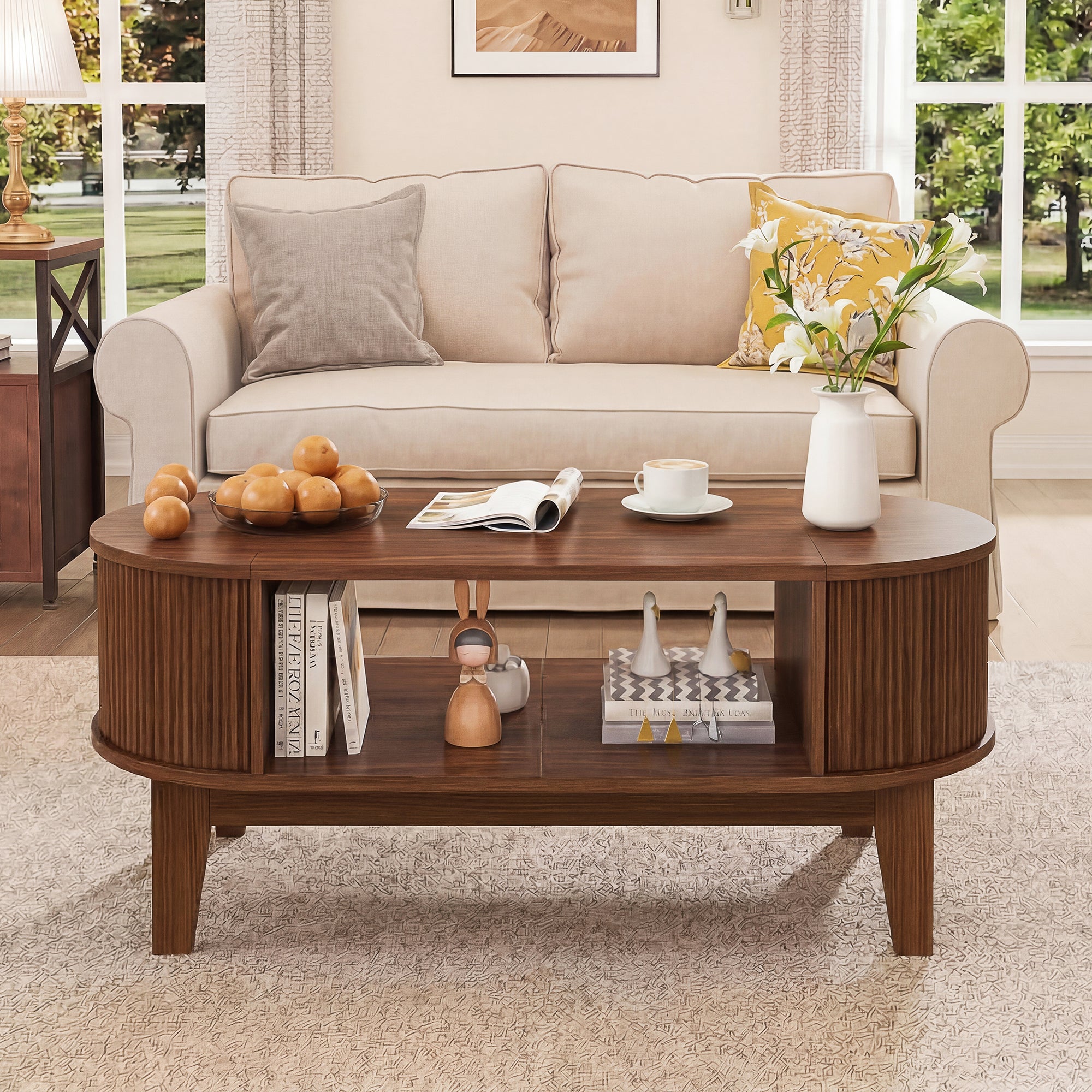 Table Basse avec Compartiments de Rangement,Table d'Appoint Massif Intemporel Style Scandinave Salon Séjour Bureau,Tables Basses en Bois,100x55x40cm - 7
