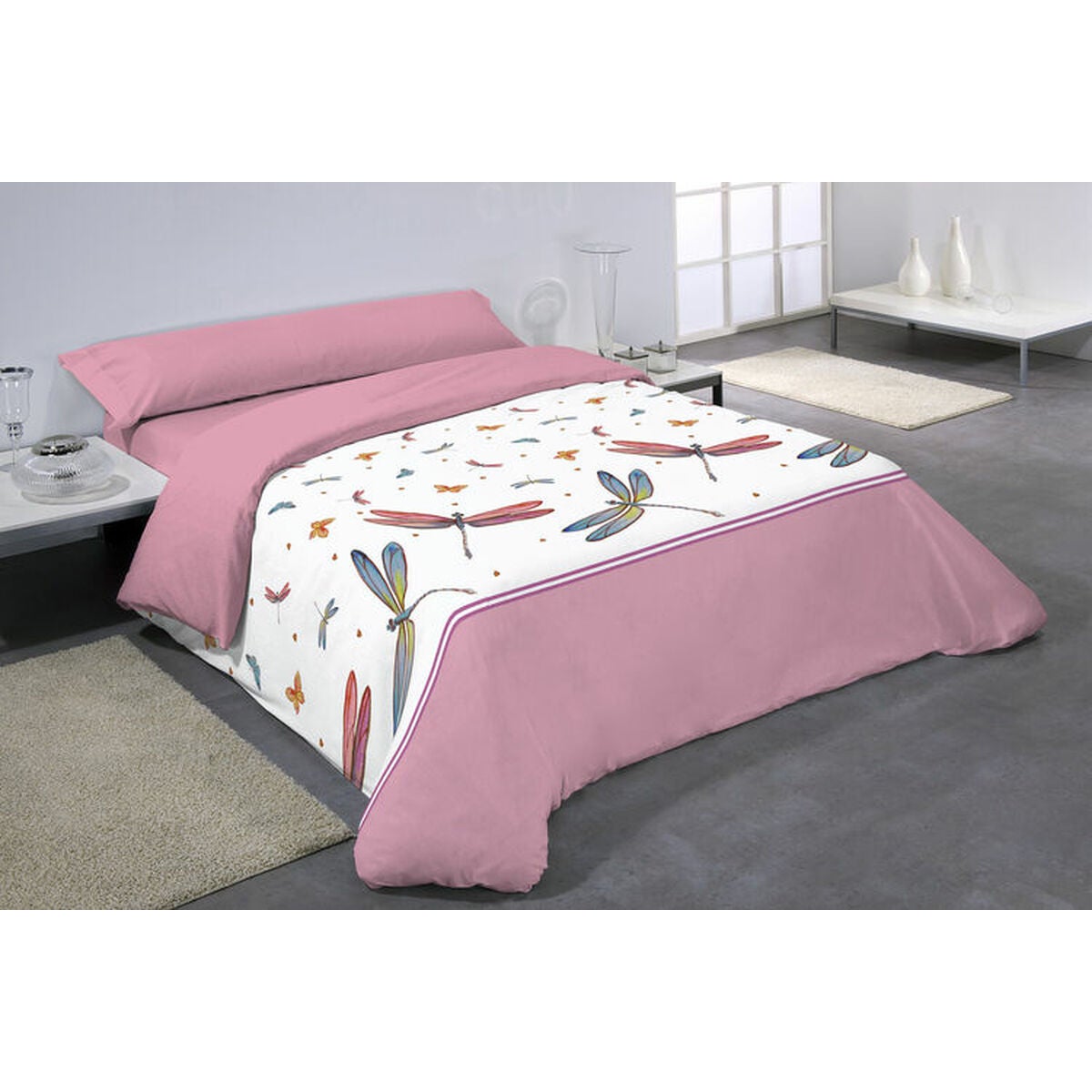 Juego de funda nórdica hosteline insectos rosa cama de 105 2 piezas
