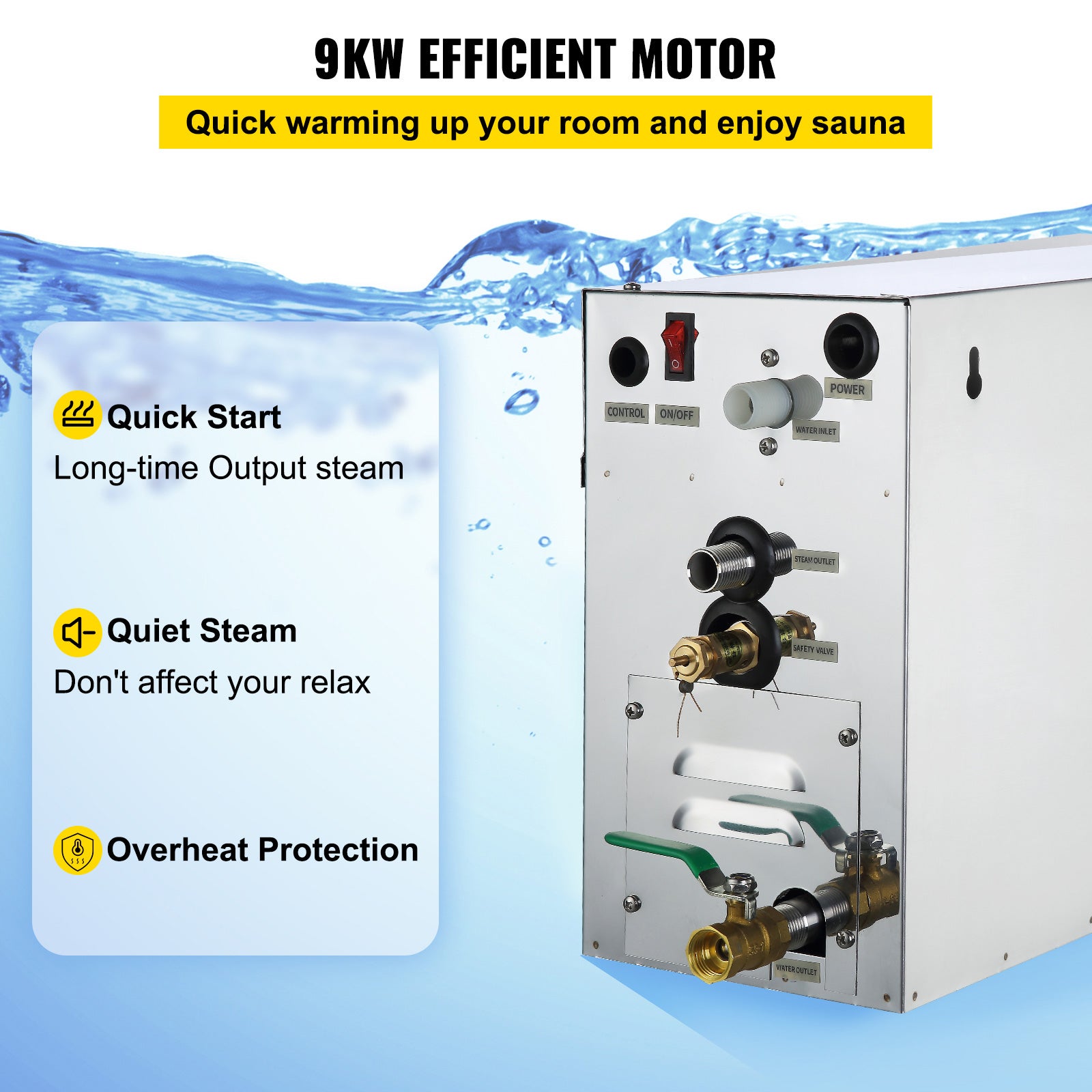 Générateur vapeur 9KW,SucceBuy générateur vapeur pour salle SPA à affichage numérique,générateur vapeur pour sauna 35-55°C pour maison et commerce - 4