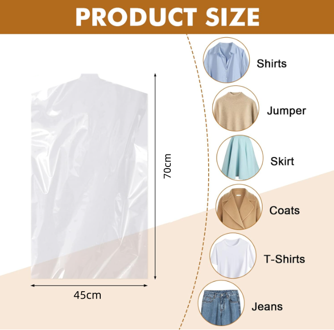 10 Pièces Housses de Vêtements, 45 ×70 cm Transparent Housse Vêtements à Suspendre, Housse Costume, Housses de Protection Anti-Poussière - 2