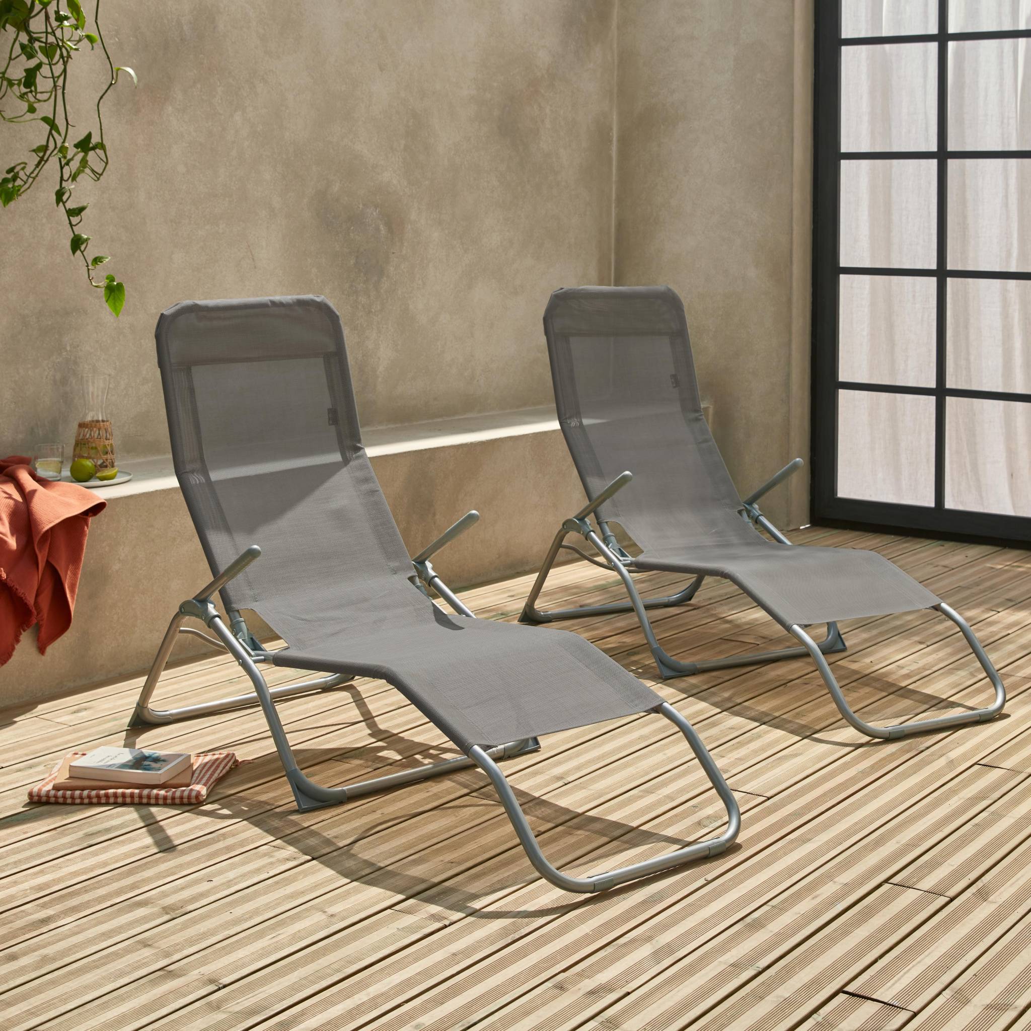 Tumbona plegable de textileno con 2 posiciones, set de 2 Antracita - 57x168x93 cm - 2