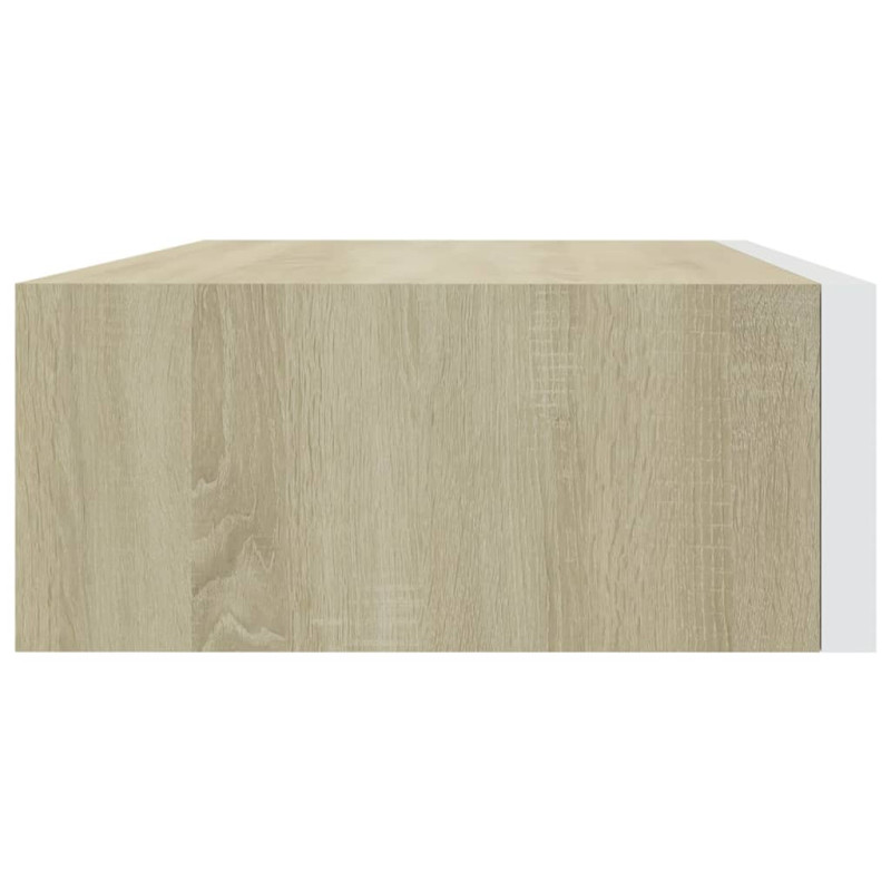 Étagère à tiroir murale chêne et blanc 40x23,5x10 cm MDF - 5