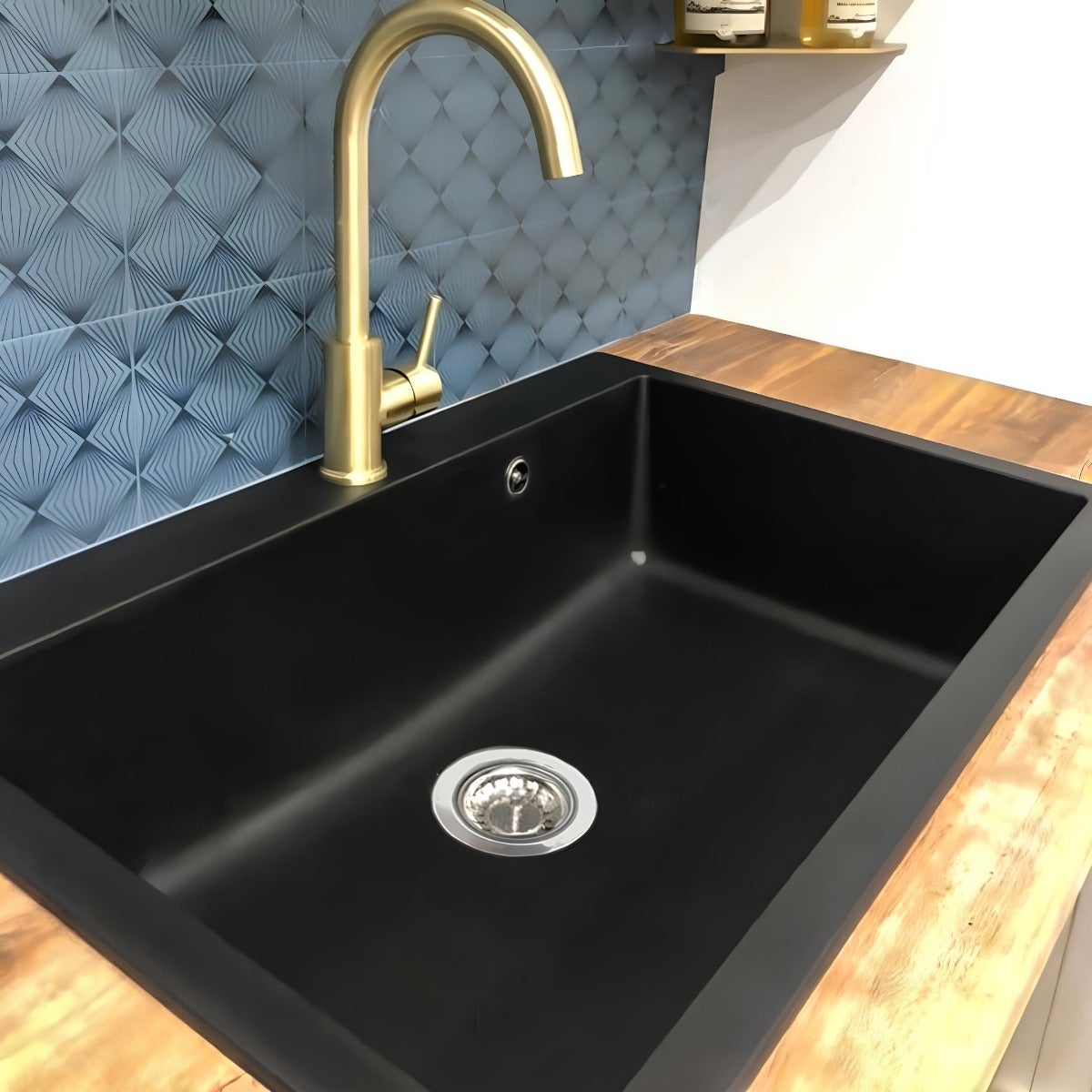 Sierra évier 1 grande cuve seule 76x50 en résine noir - 7