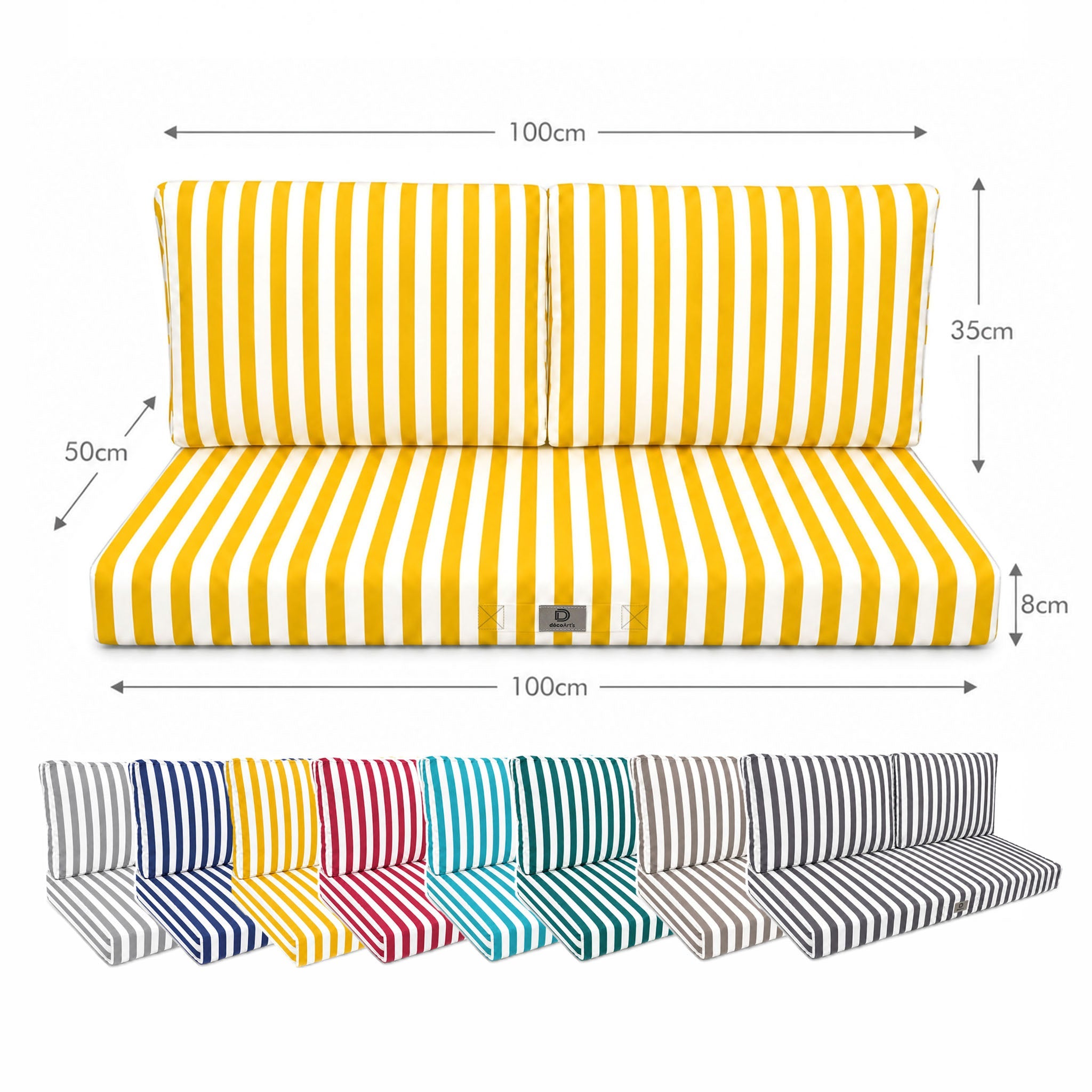 Coussins pour salon de jardin déhoussable 100x50cm Rayure jaunes - 5