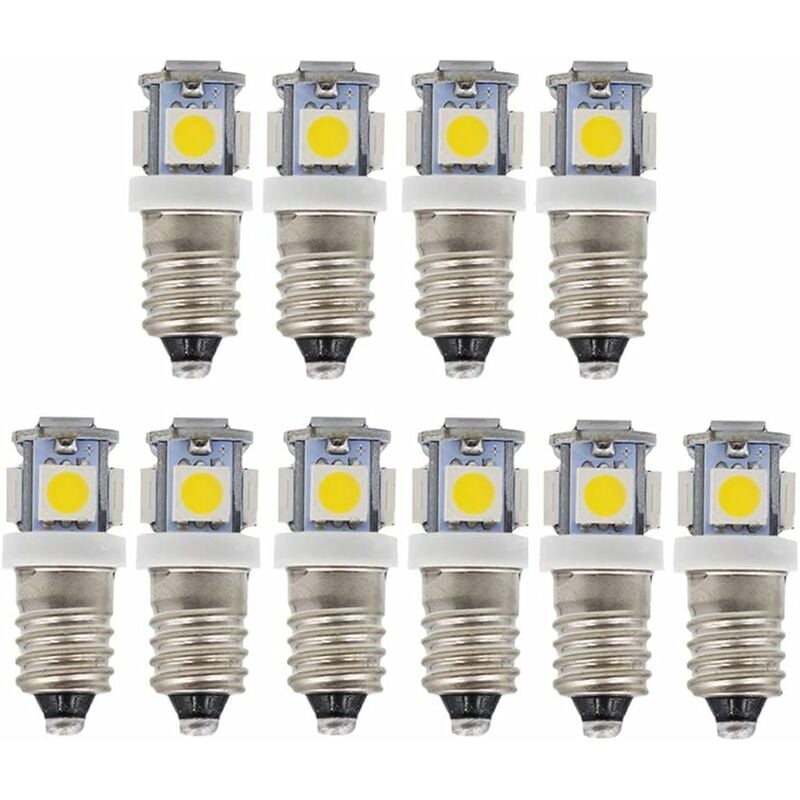 10 szt. E10 6V Żarówki LED 5SMD o barwie zimnej bieli 0,5 W 50LM Lampy (Zimna Biel)