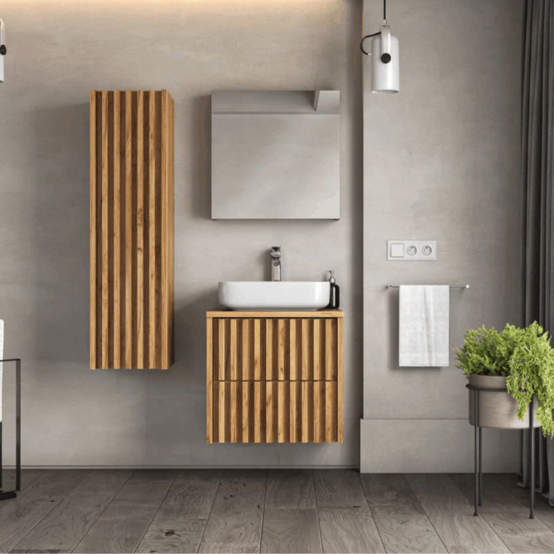 Meuble de salle de bain sous lavabo SAT Delano 60x46 cm chêne mat + plan pour vasque (DELANO60ZDDE) - 2