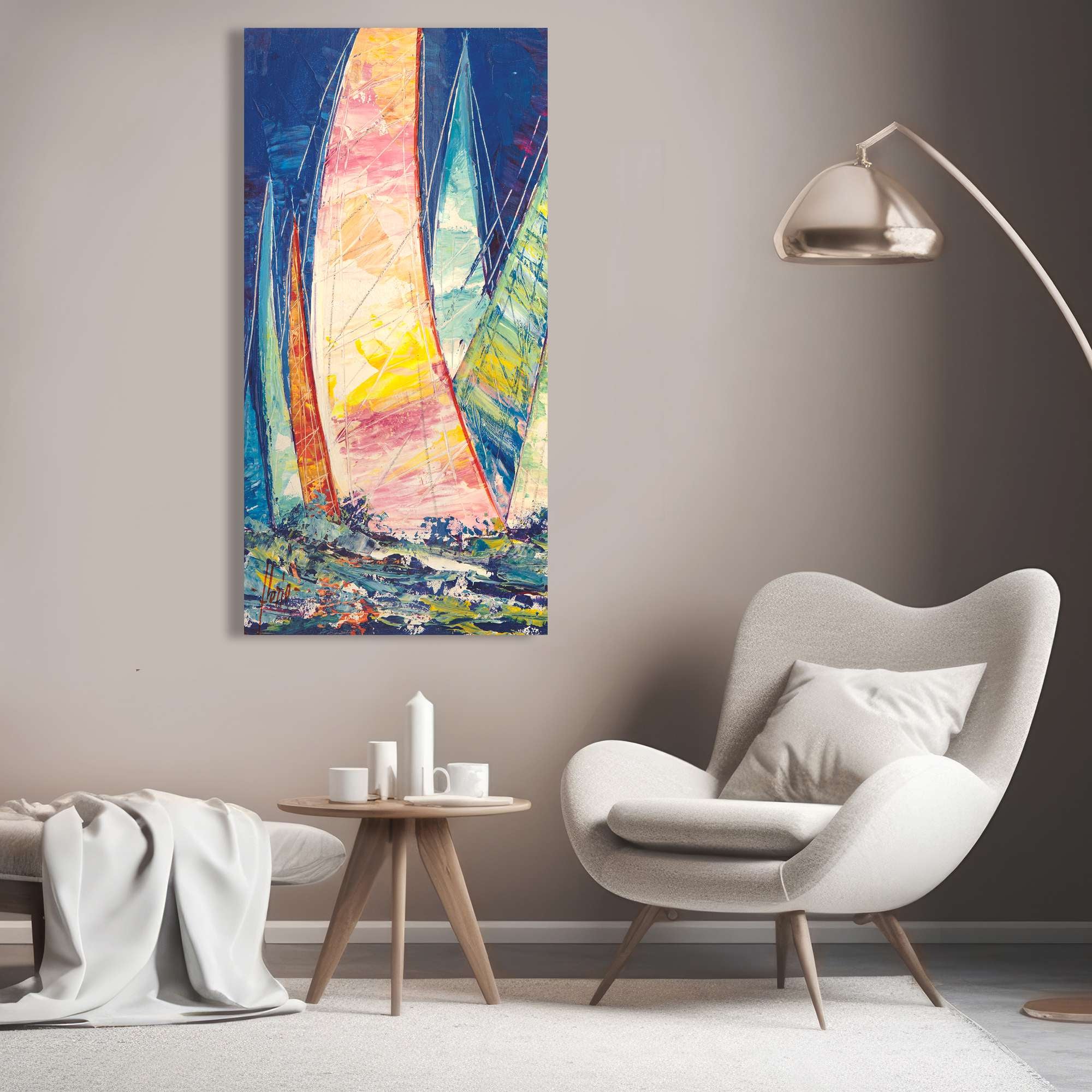 Tableau de voilier - impression sur toile - Luigi Florio, Voiles multicolores III - 140x70 cm - 2