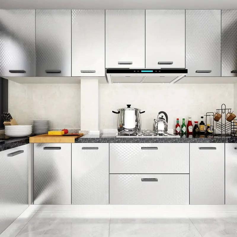 1 rotolo pellicola alluminio cucina resistente al calore - adesivo impermeabile e antiolio per credenza, cassetto -facile da pulire, moderno, durevole - 3