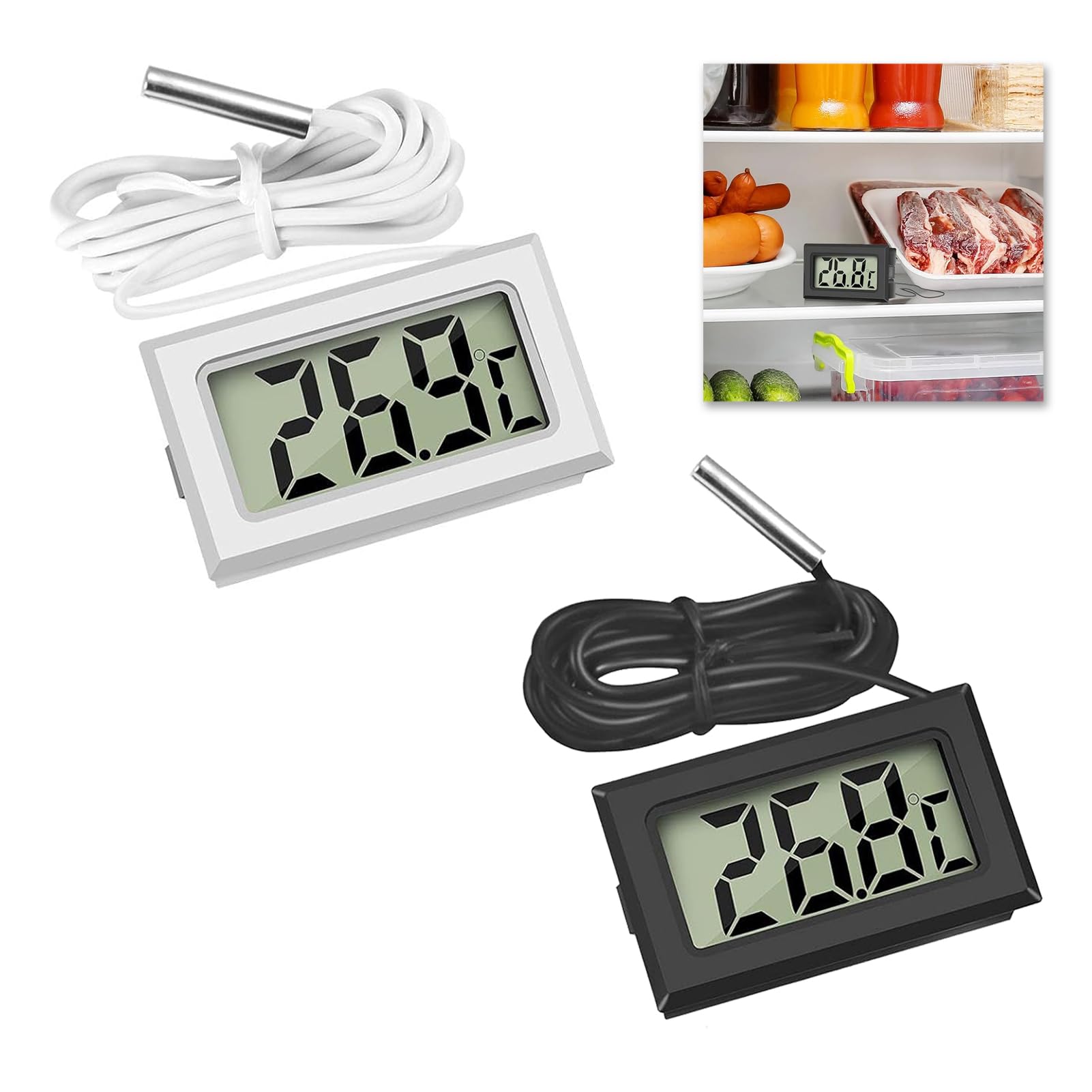 2 sztuki Termometru LCD Cyfrowego, Uniwersalny Czujnik -50 do +110 ℃, Cyfrowy Ekran do Lodówki i Zamrażarki