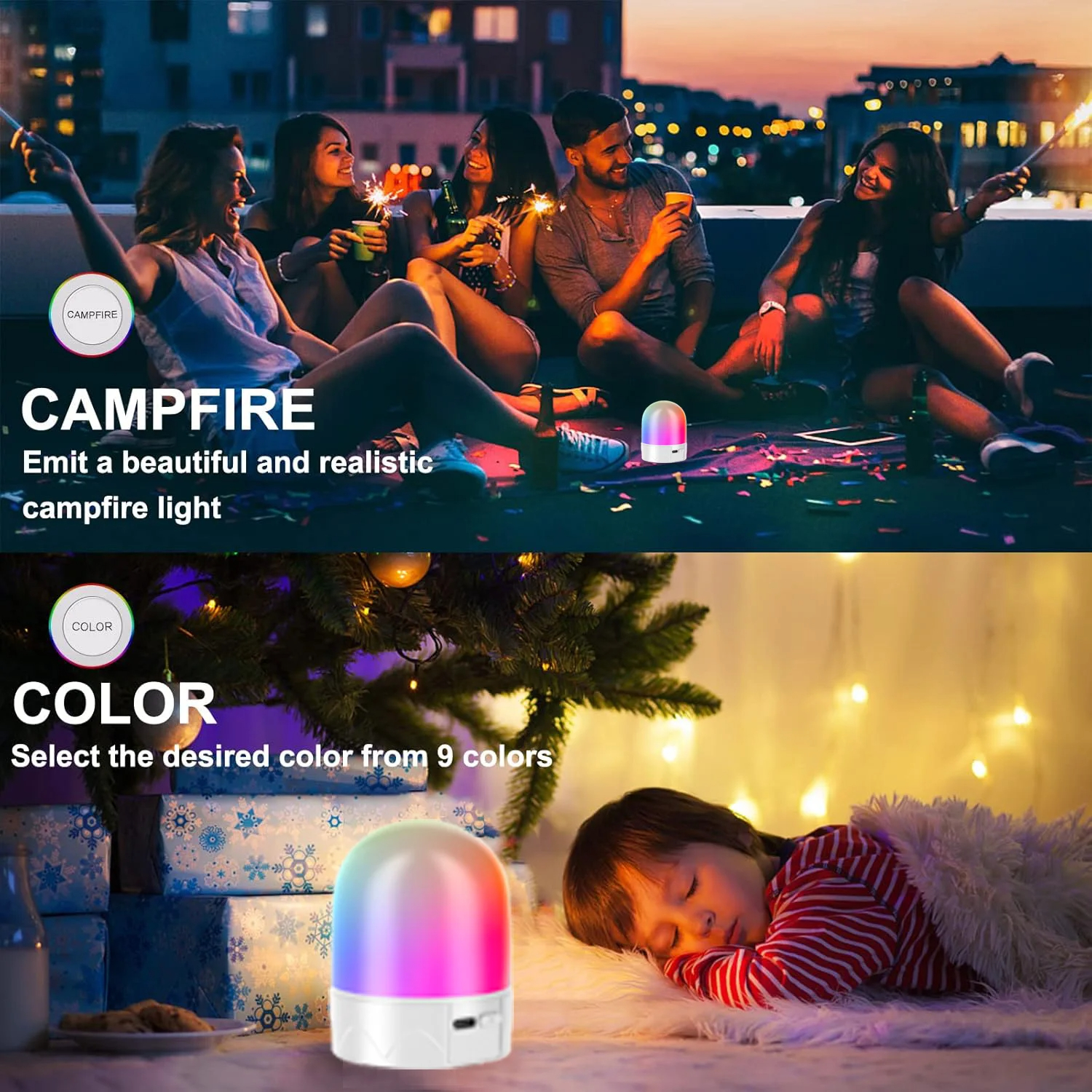 Ampoule rechargeable E27 avec télécommande, alimentée par batterie USB, couleur RVB, 12 couleurs réglables, 3 minuteries, veilleuse sans fil, 2000 mAh - 5