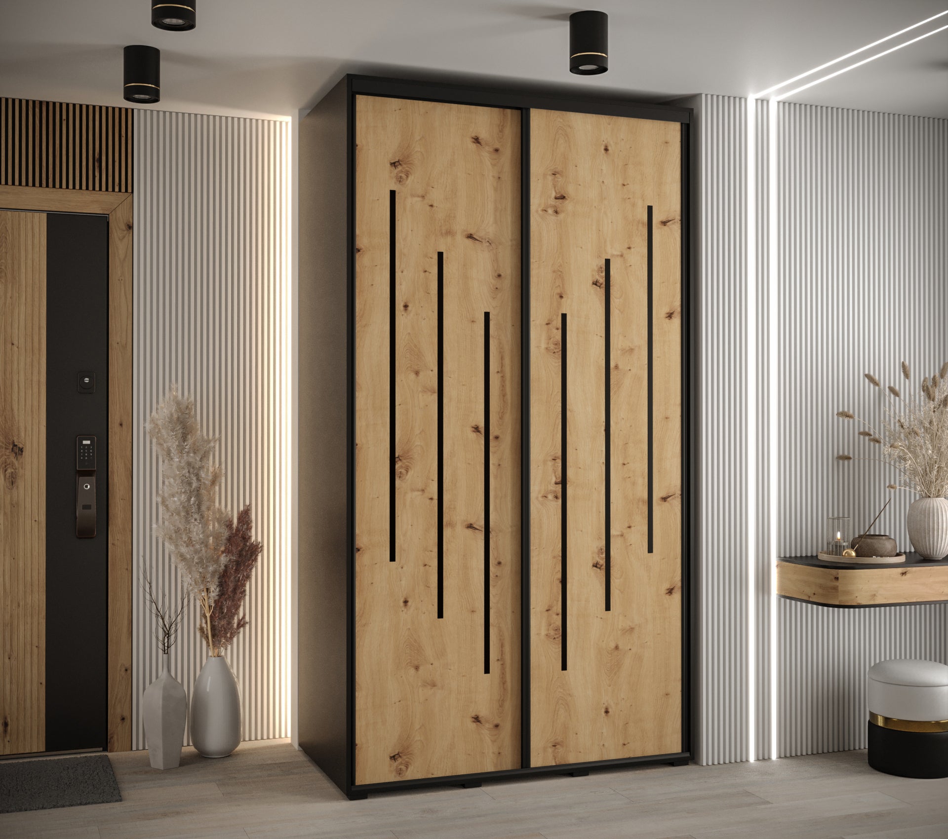 Szafa przesuwna wysoka Davos 8 140 x 60 x 235,2 cm czarny + artisan + u. czarny - Abiks Meble - 2