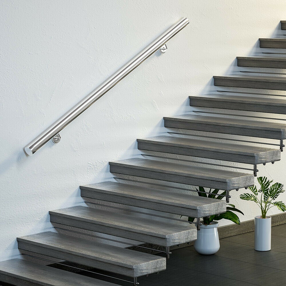 MONZANA® Main courante acier inoxydable V2A rampe d'escalier rambarde barre 300 cm support mural intérieur extérieur - 6