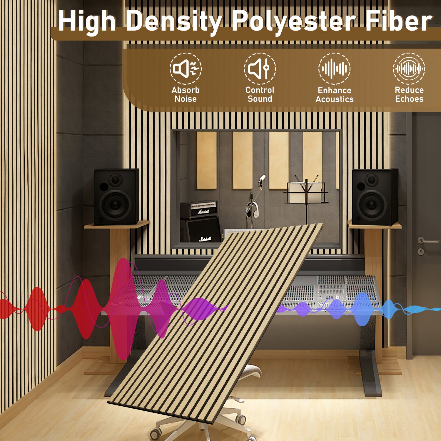 Panel moldeado Revestimiento de pared natural Panel acústico de pared moderno de MDF chapado en madera y fieltro 1x 120x60x2.1cm Madera - 5
