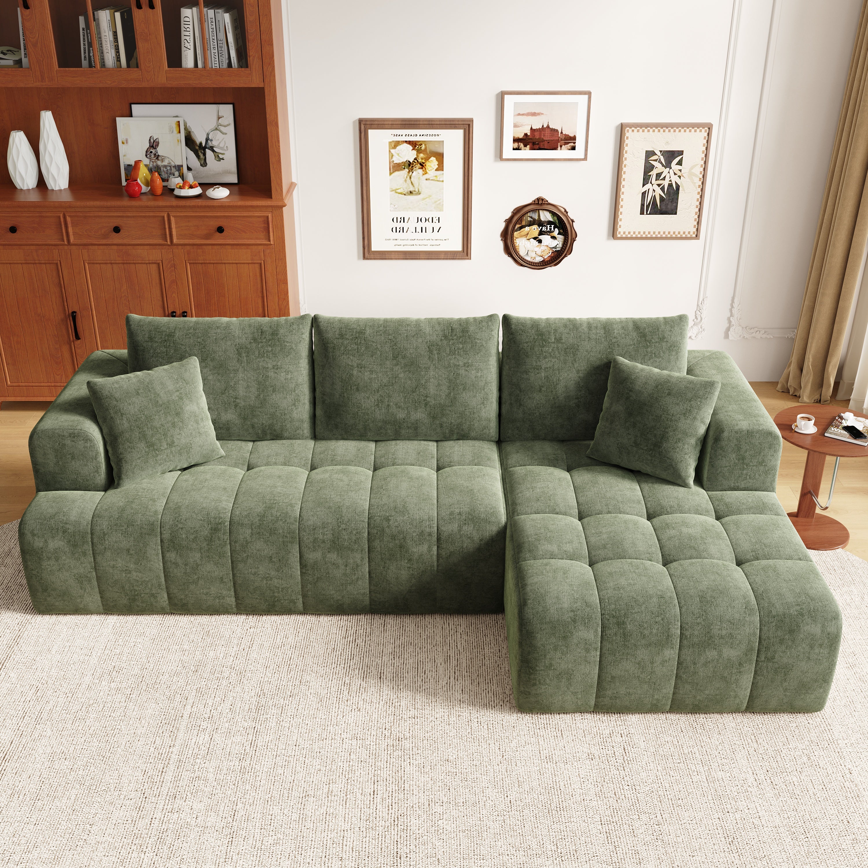Canapé d'angle modulaire en L 244.5x136x79cm, canapé nuage, tissu chenille confortable, combinable librement,sans montage, vert - 2