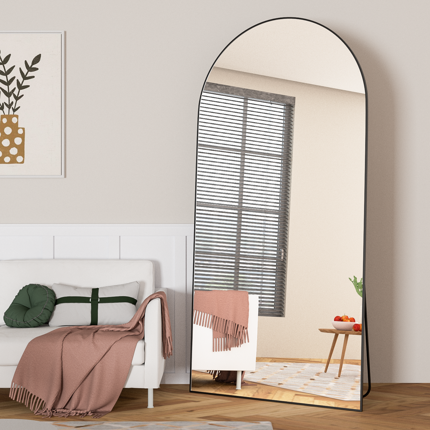 Miroir incurvé, 180 x 80 cm, miroir pleine longueur, miroir sur pied, miroir de toilette, miroir mural à cadre en aluminium, noir - 2