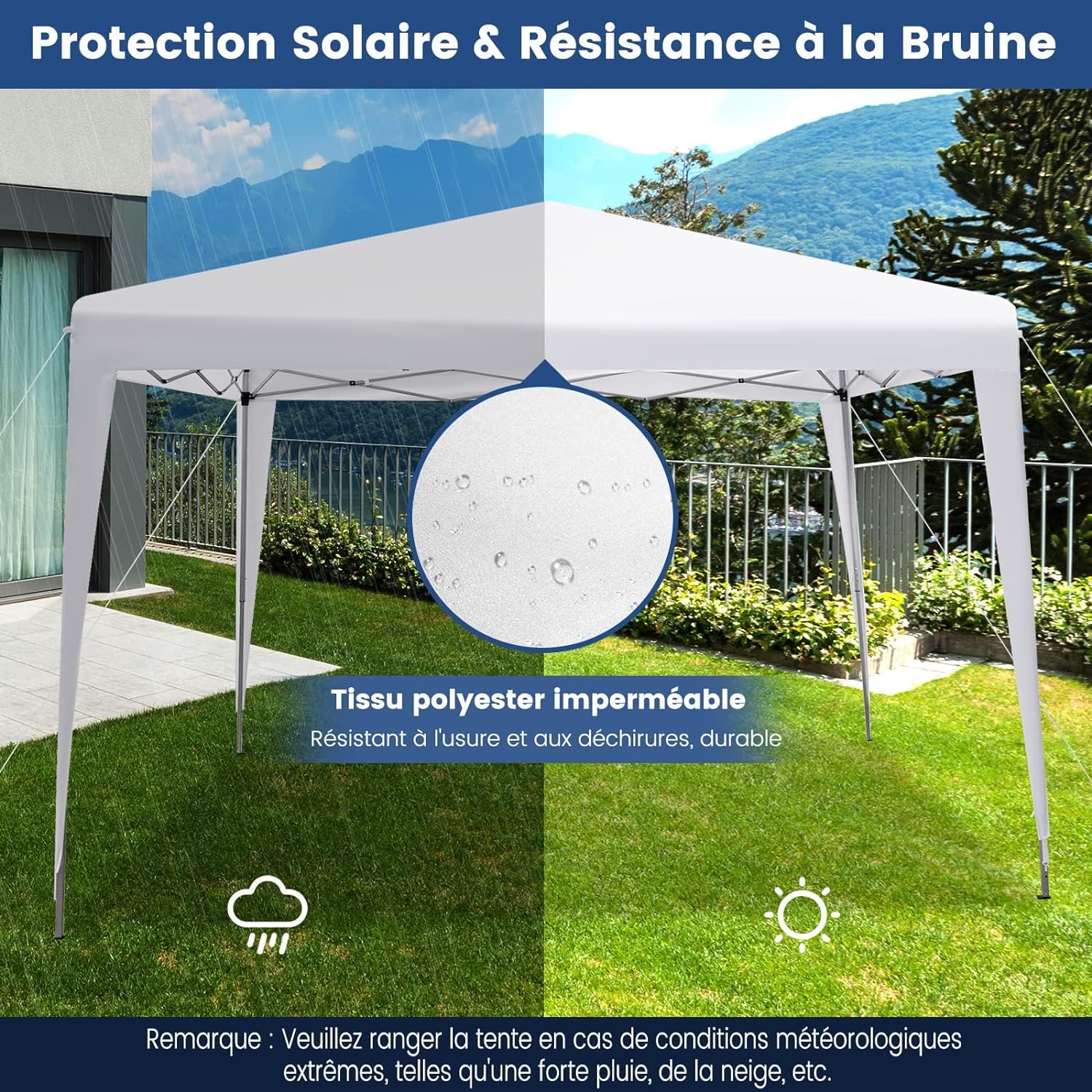 Gazebo Pieghevole da Giardino 295 x 295 cm, Gazebo Pop Up Impermeabile e Potezione Solare, Regolabile in Altezza, con Borsa da Trasporto, per - 5