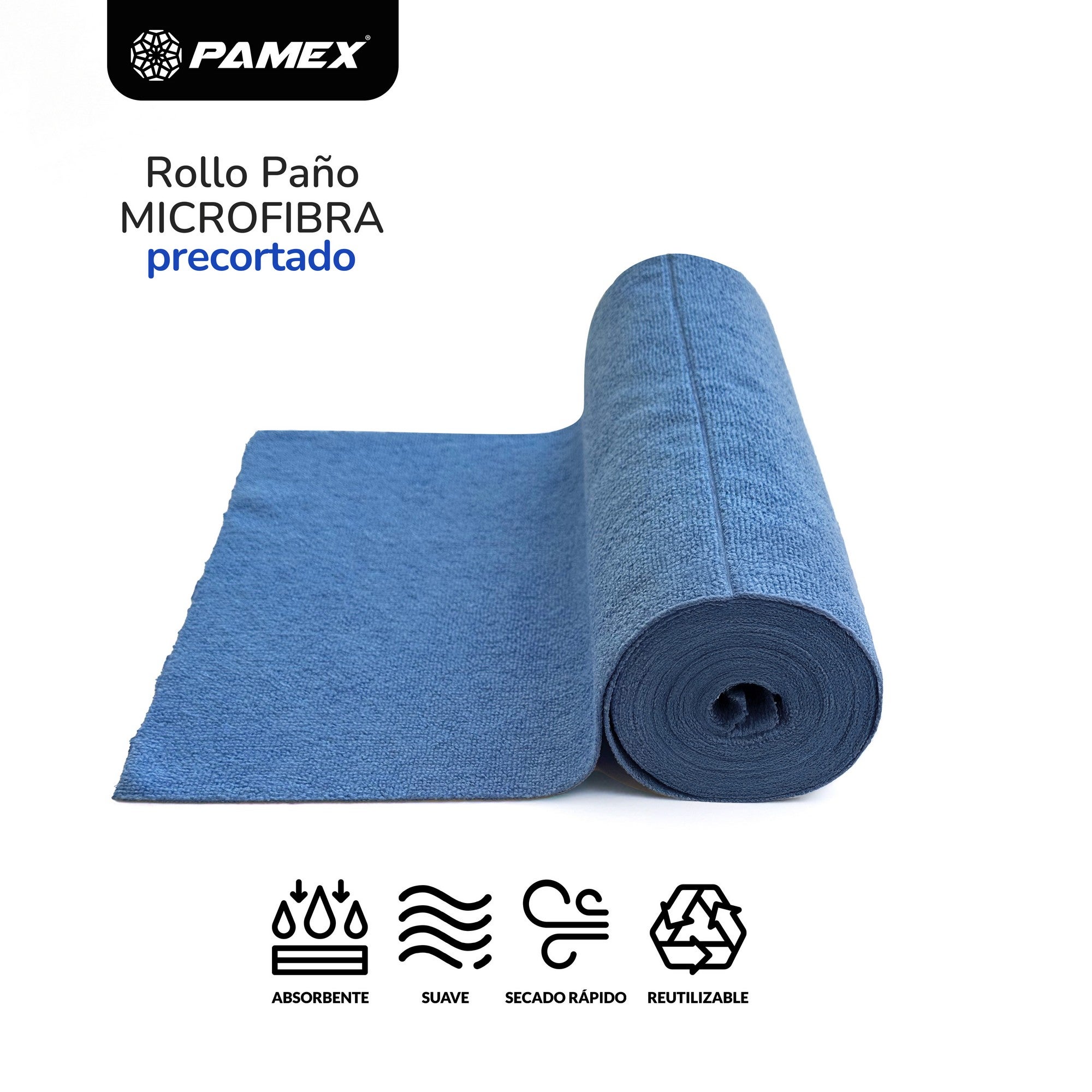 PAMEX Rollo De Paño Microfibra - 30 Unidades, Paño Rasgable, Trapos Reutilizables y Sin Pelusas, Para El Hogar Cocina Coche 30 X 30 Cm - Azul - 2