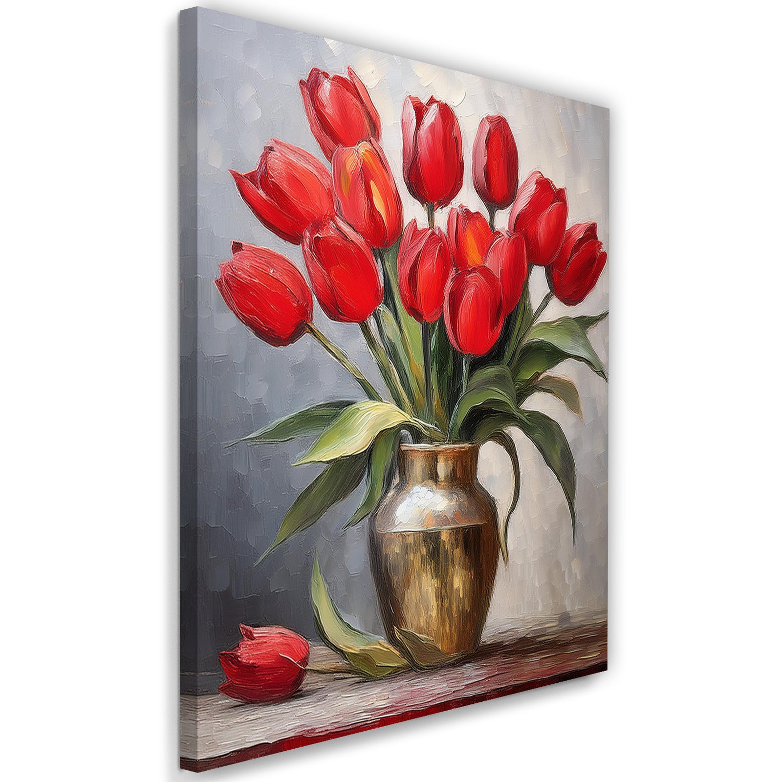 Obraz na płótnie, Czerwone Tulipany w wazonie 40x60