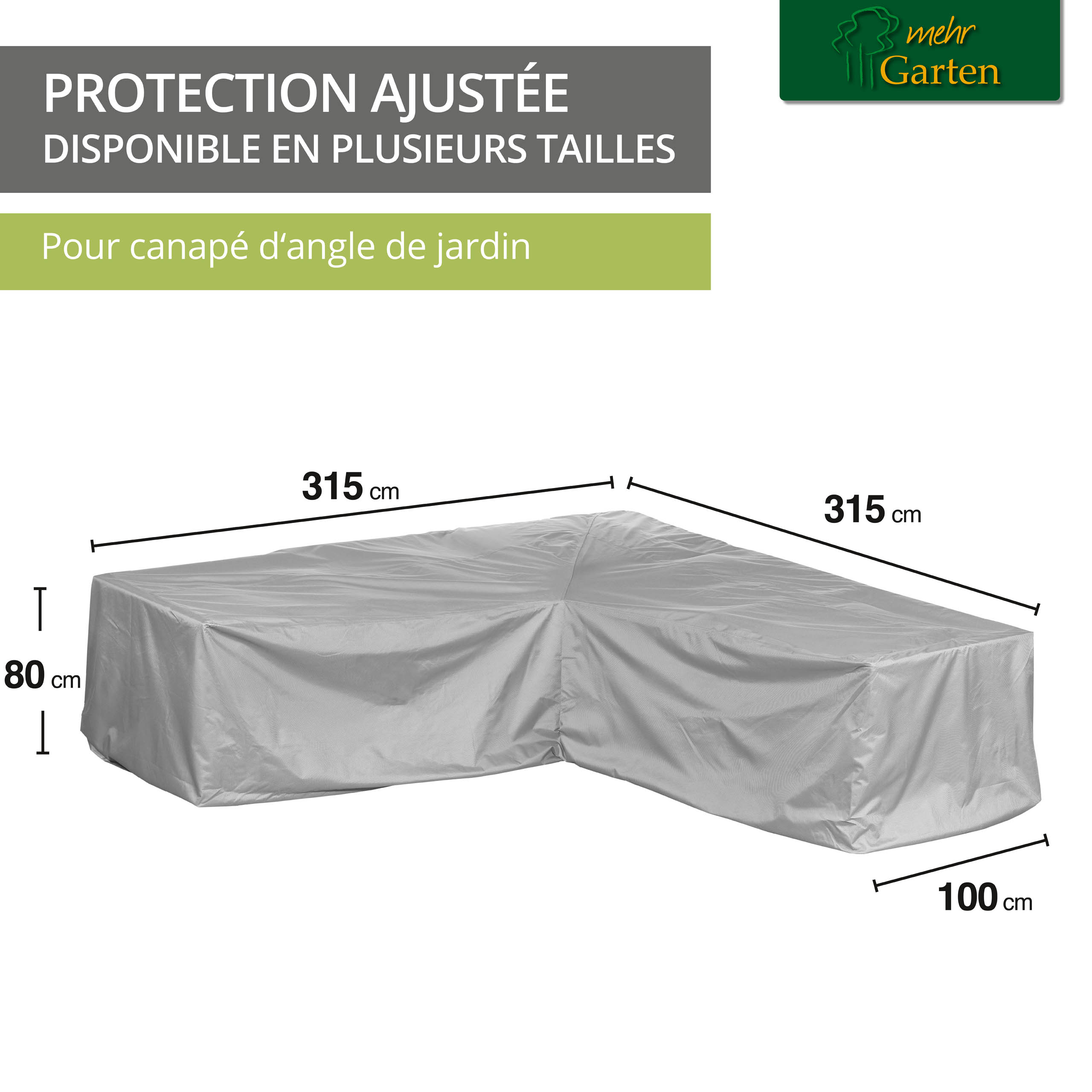 Mehr Garten - Pokrowiec na narożnik w kształcie litery L Premium PROTECT, wymiary: 315x315x80 cm I Pokrowiec ochronny na wodoodporny salon ogrodowy