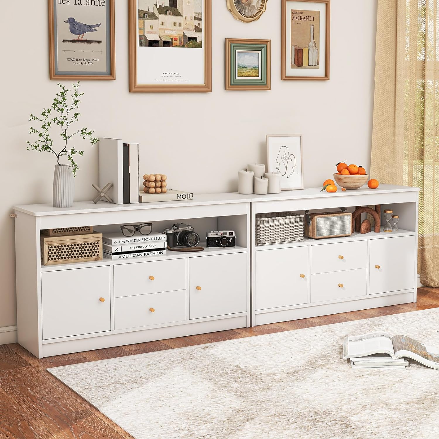Organizador de Arrumação, Cómoda para Brinquedos Infantis, 2 Gavetas, 2 Armários Fechados, 1 Compartimento Aberto para Quarto, Escritório (Branco) - 9