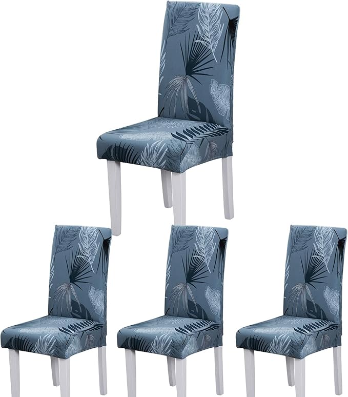 Pokrowce na krzesła do jadalni (niebieskie, letnie, zestaw 4 szt.), nowoczesne, elastyczne i trwałe pokrowce na krzesła, rozciągliwe pokrowce na krzes