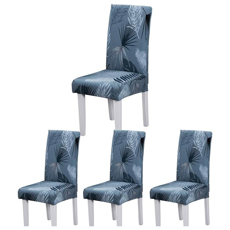 Pokrowce na krzesła do jadalni (niebieskie, letnie, zestaw 4 szt.), nowoczesne, elastyczne i trwałe pokrowce na krzesła, rozciągliwe pokrowce na krzes