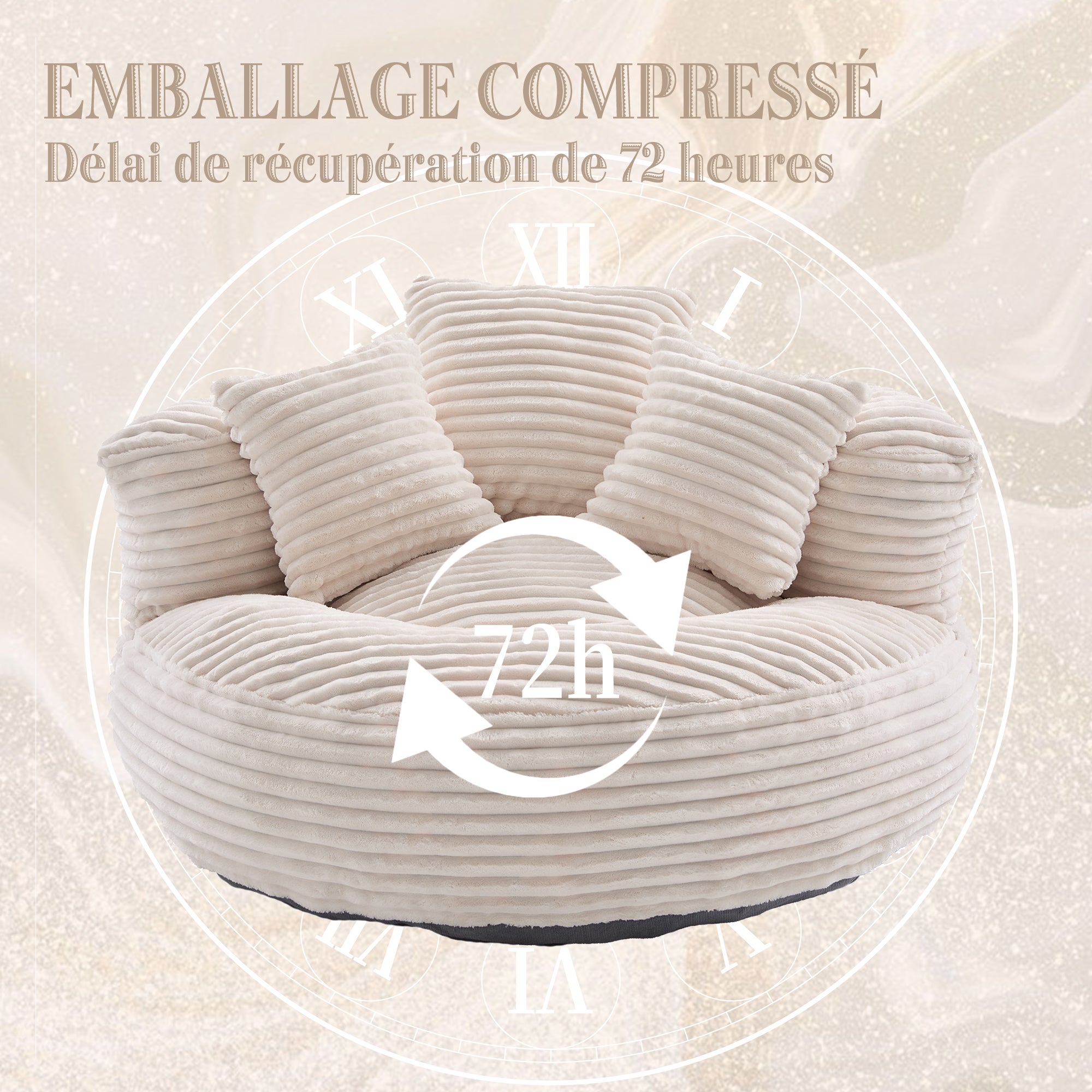 Fauteuil poire en velours côtelé, grand modèle, ultra moelleux, 3 coussins inclus, confortable pour adultes et enfants - Soufflé - 7