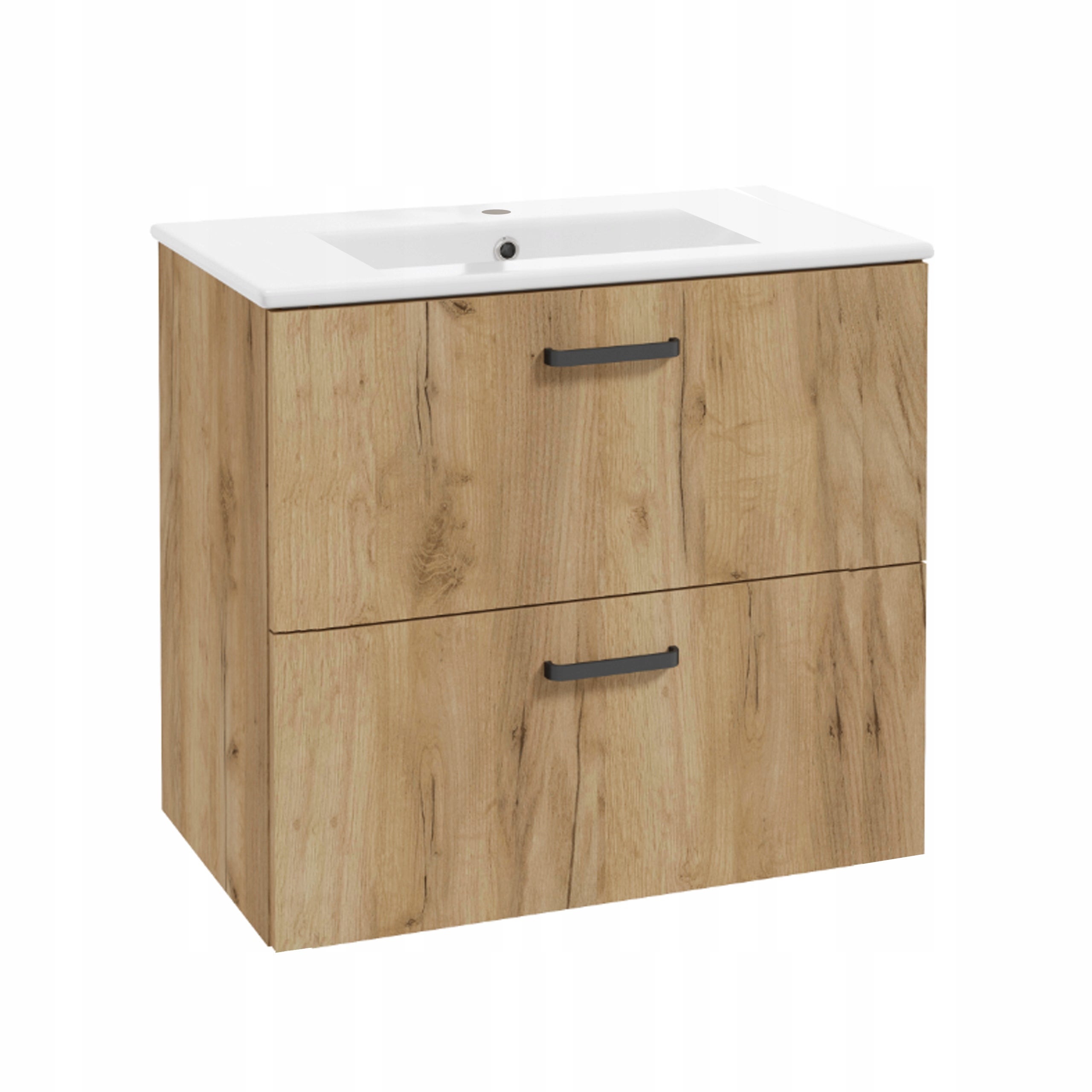 Szafka do Łazienki z Umywalką 80 x 40 cm Dąb Craft Złoty Wisząca 2 Szuflady