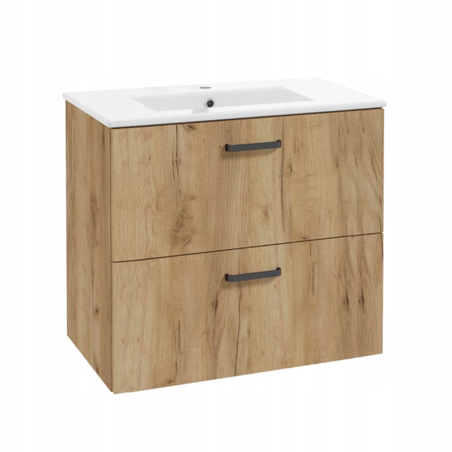 Szafka do Łazienki z Umywalką 80 x 40 cm Dąb Craft Złoty Wisząca 2 Szuflady